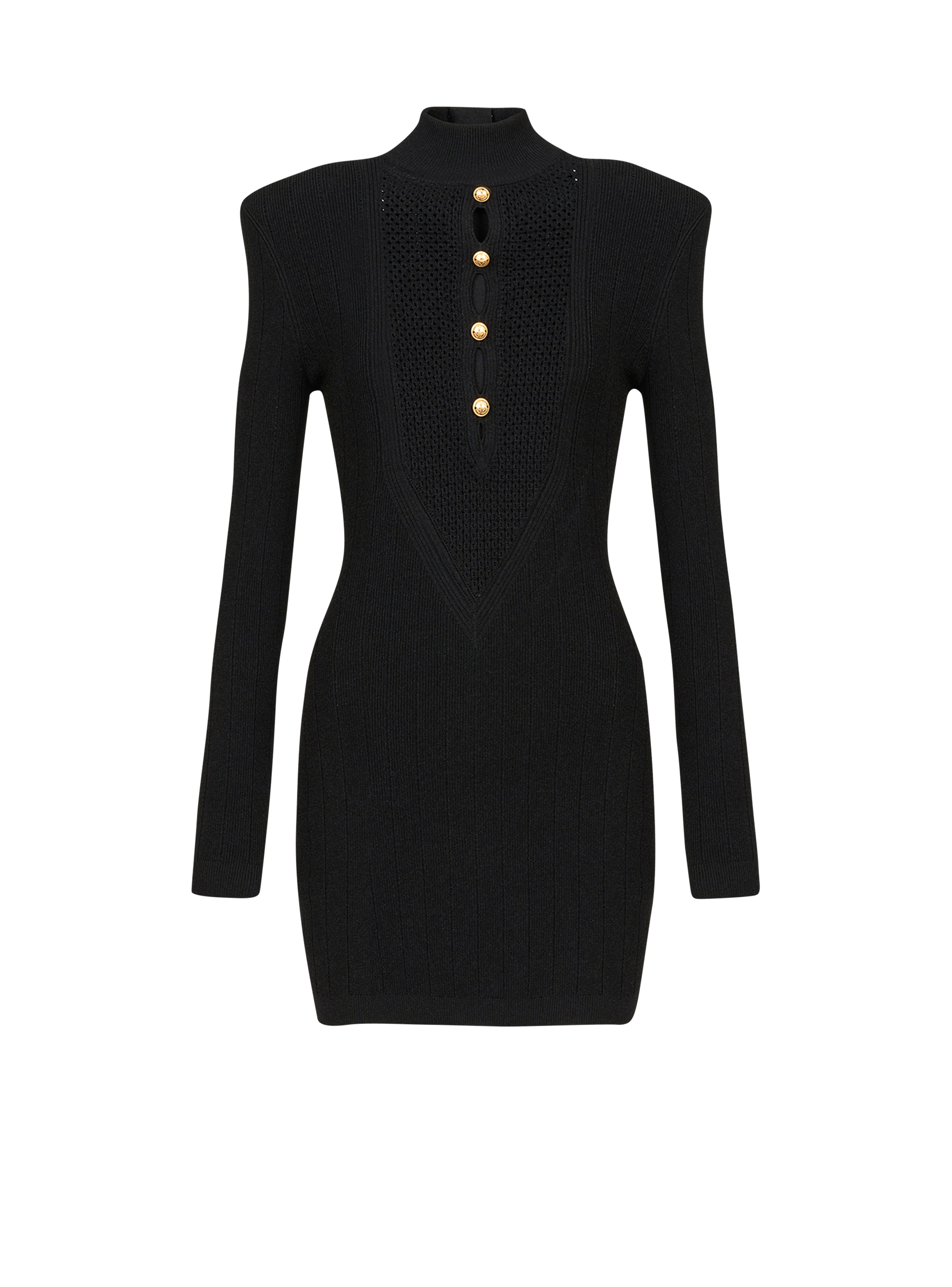 Short knit bib-front eco-designed dress, black