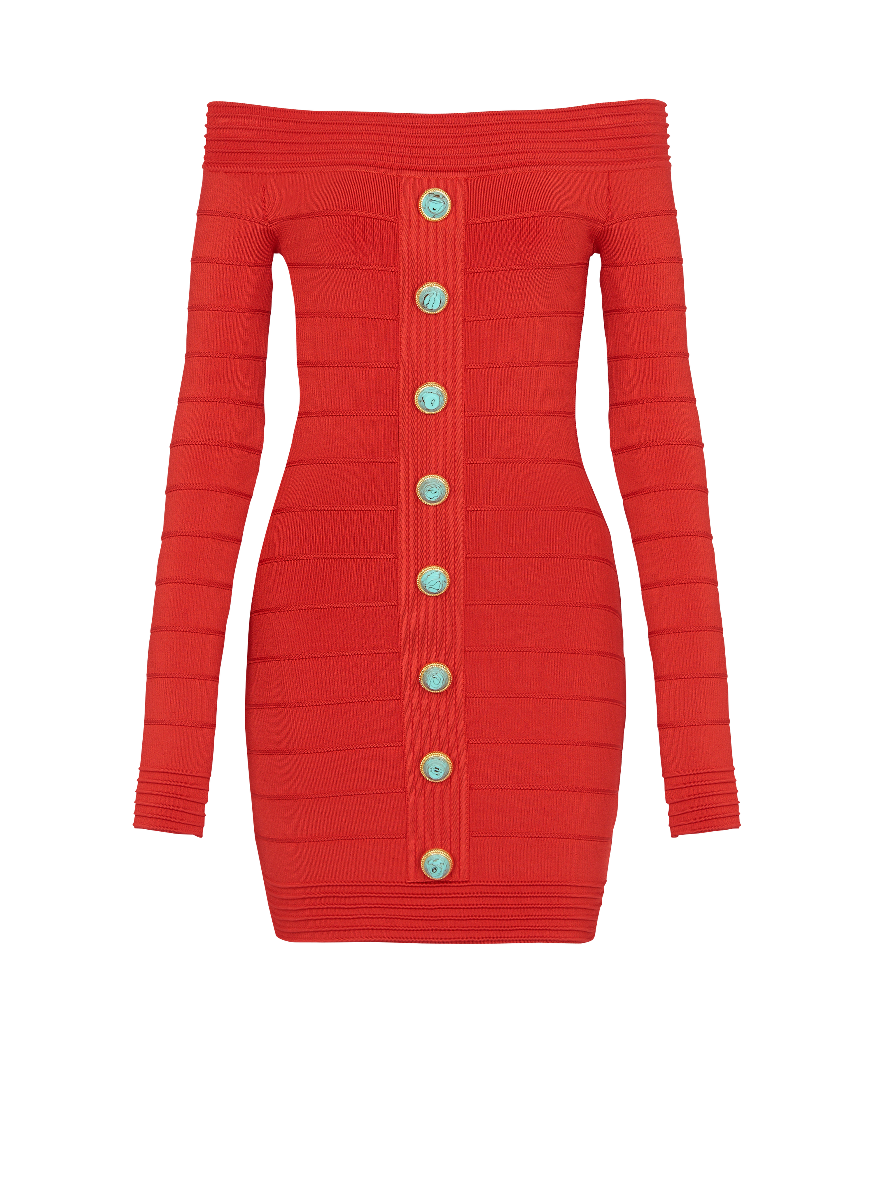 Off-the-shoulder knit dress, red
