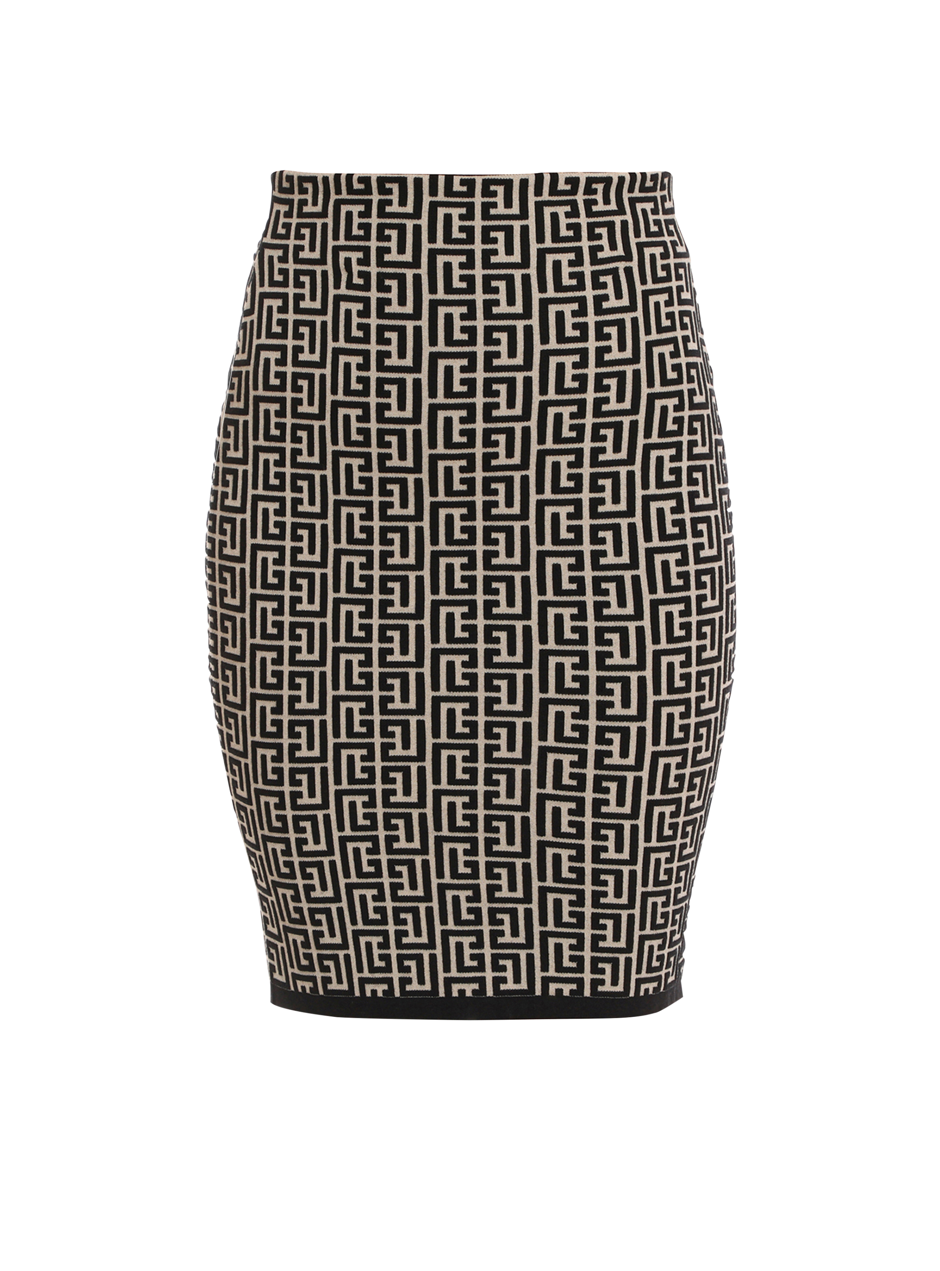 Balmain bicolor jacquard knit skirt, black