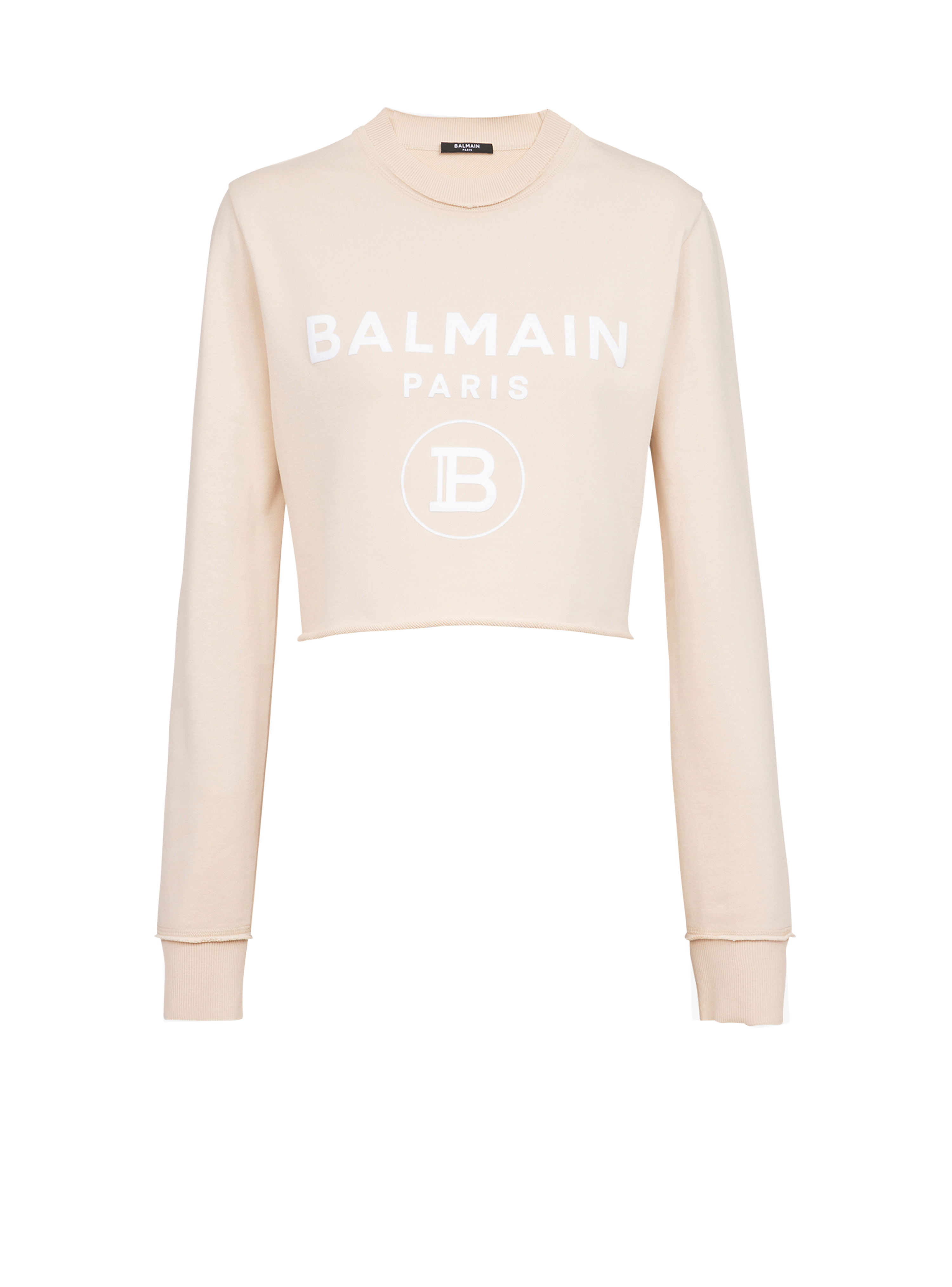 EXCLUSIVE - Cropped sweatshirt with Balmain logo print, orange