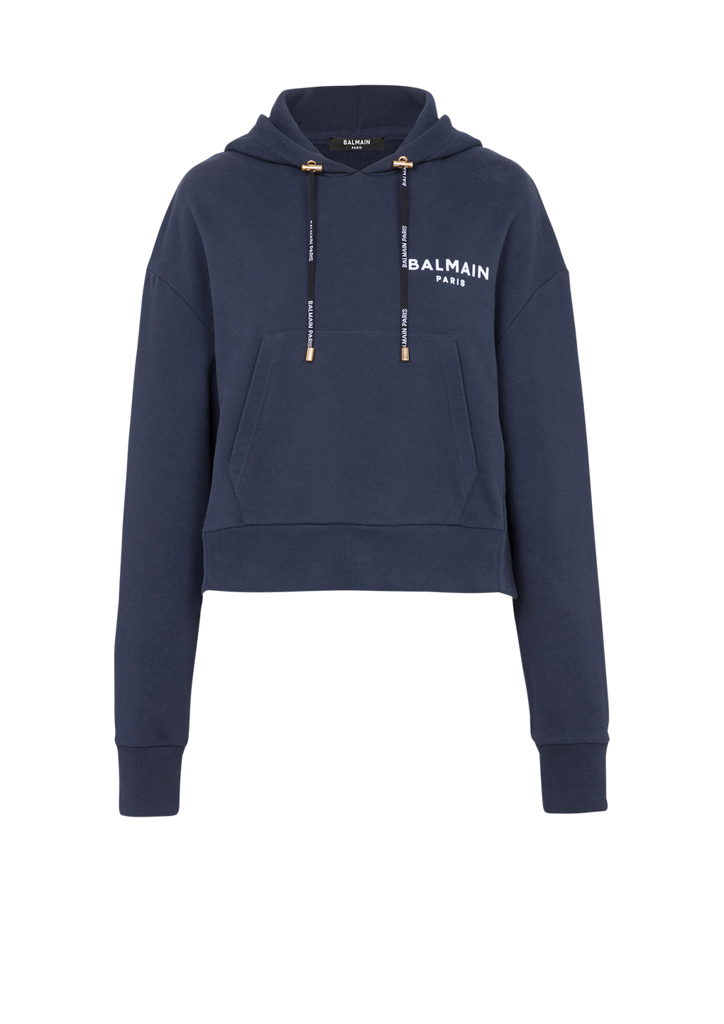 Eco-designed cotton sweatshirt with flocked Balmain logo, navy, hi-res