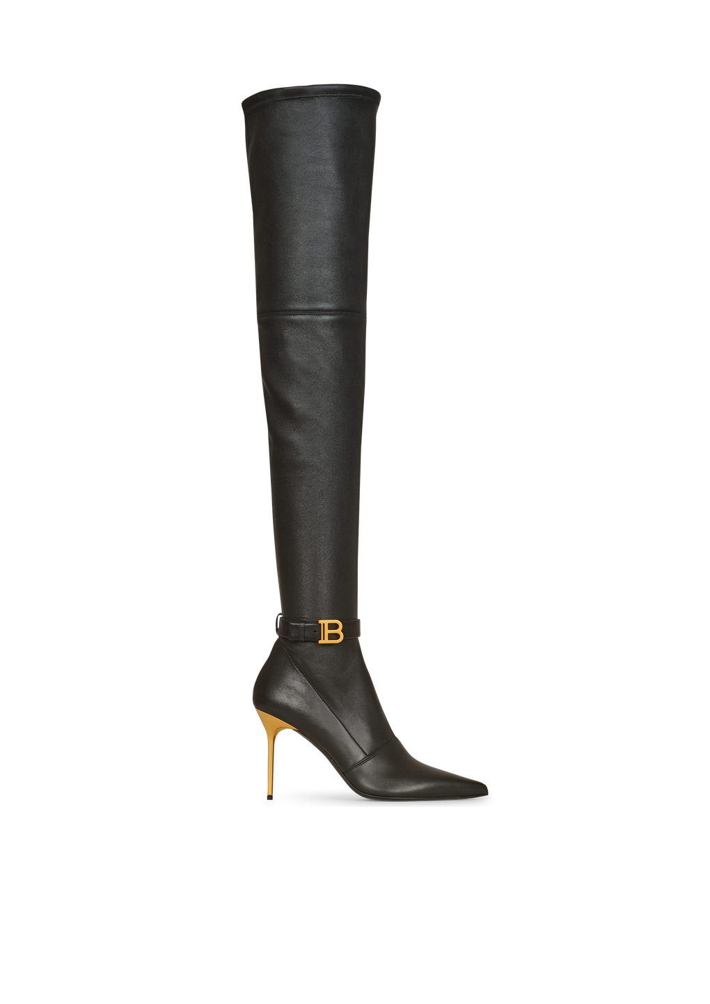Stretch leather Raven thigh-high boots, black, hi-res