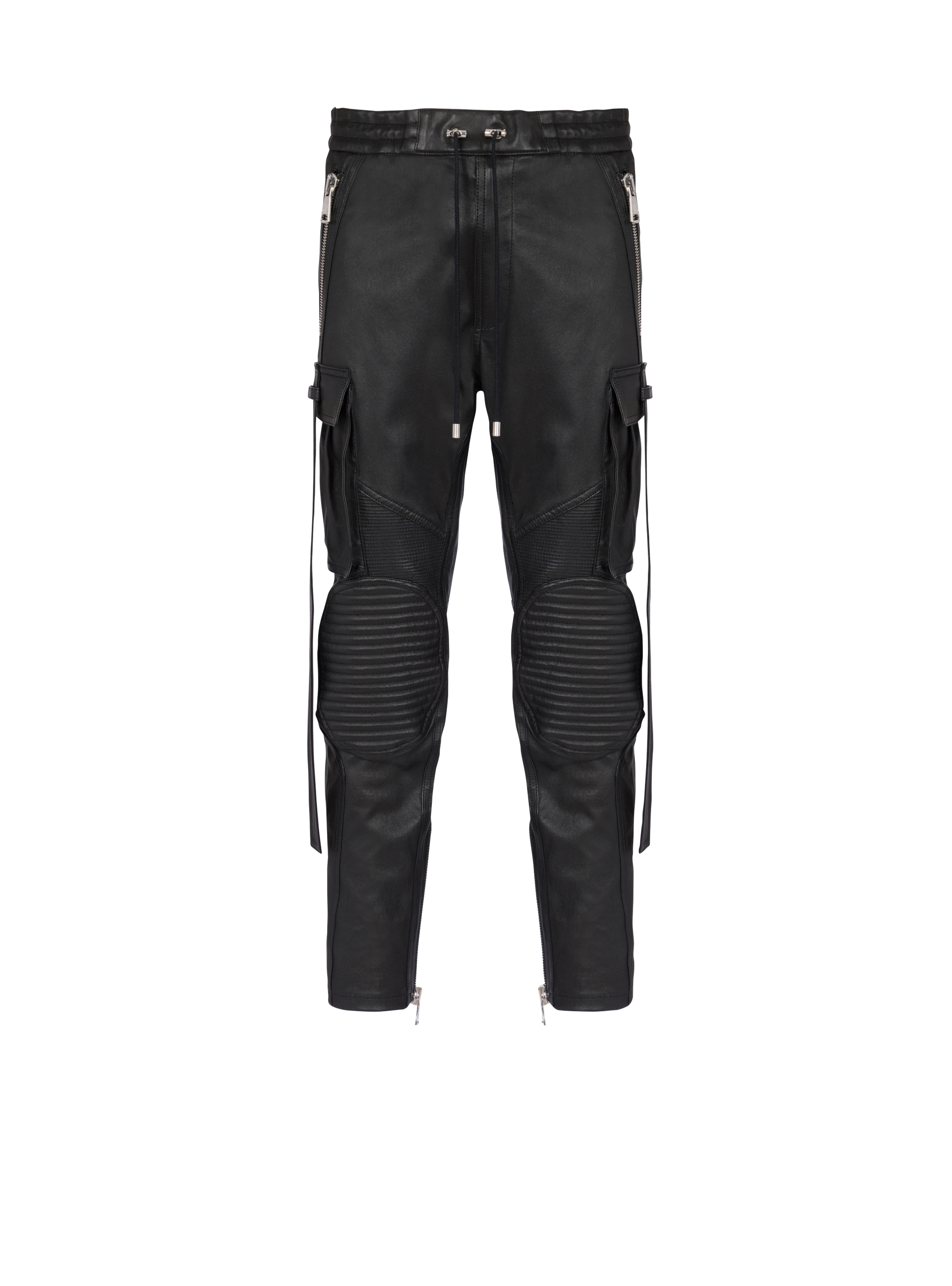 Leather trousers with strap, black
