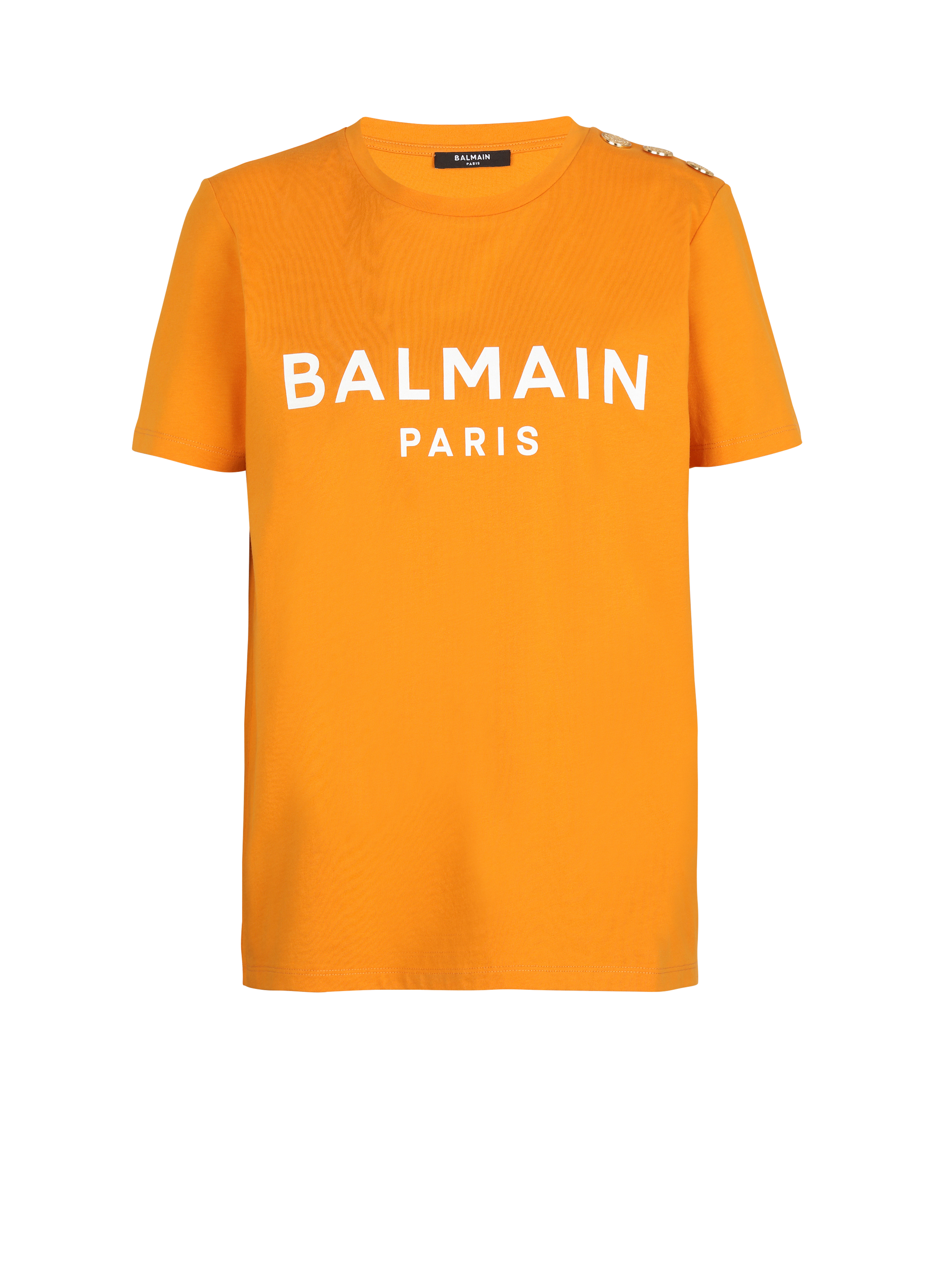 Eco-responsible cotton T-shirt with Balmain logo print, orange