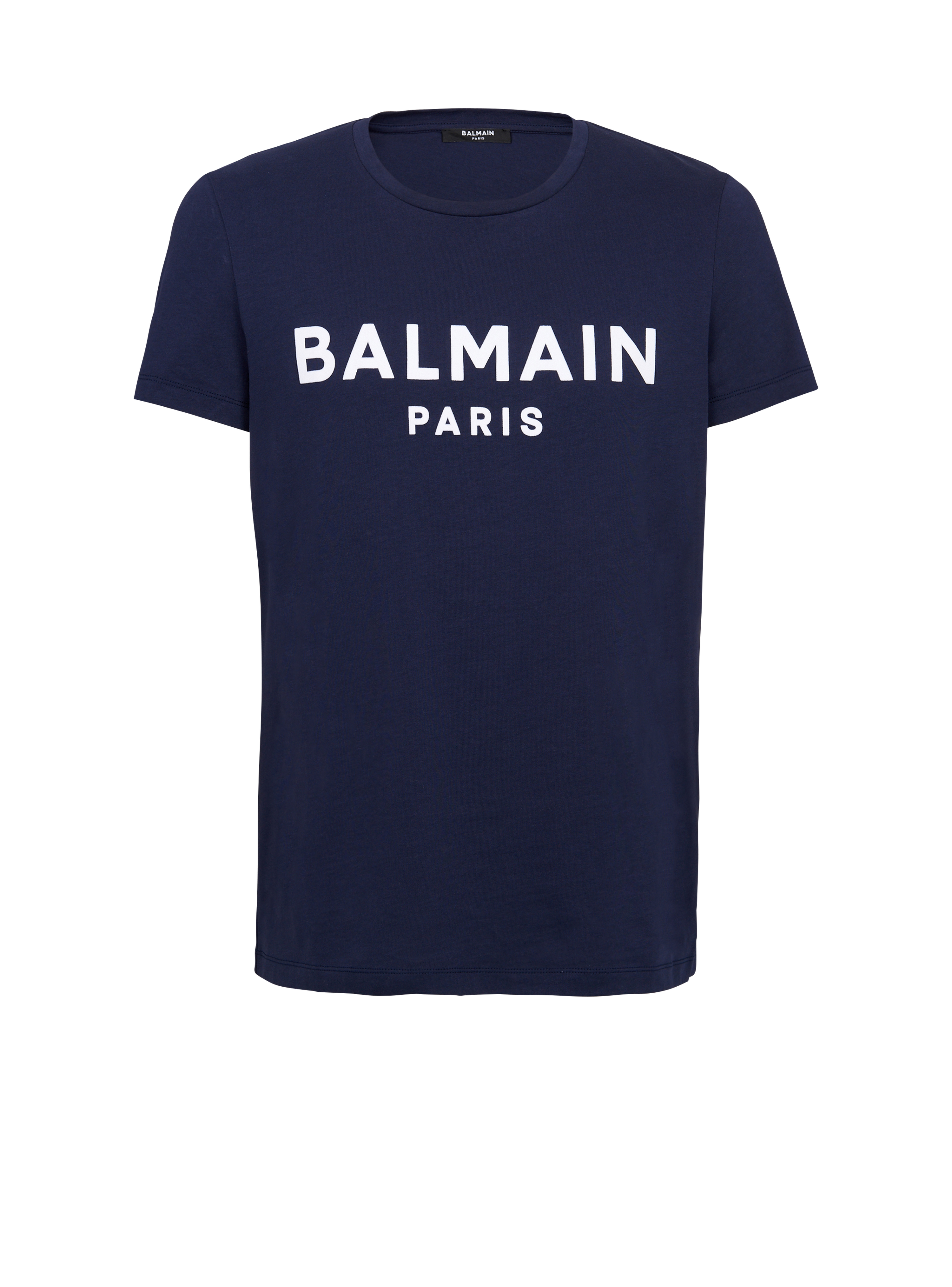 플로킹 가공 Balmain Paris 로고 디테일 코튼 티셔츠, navy