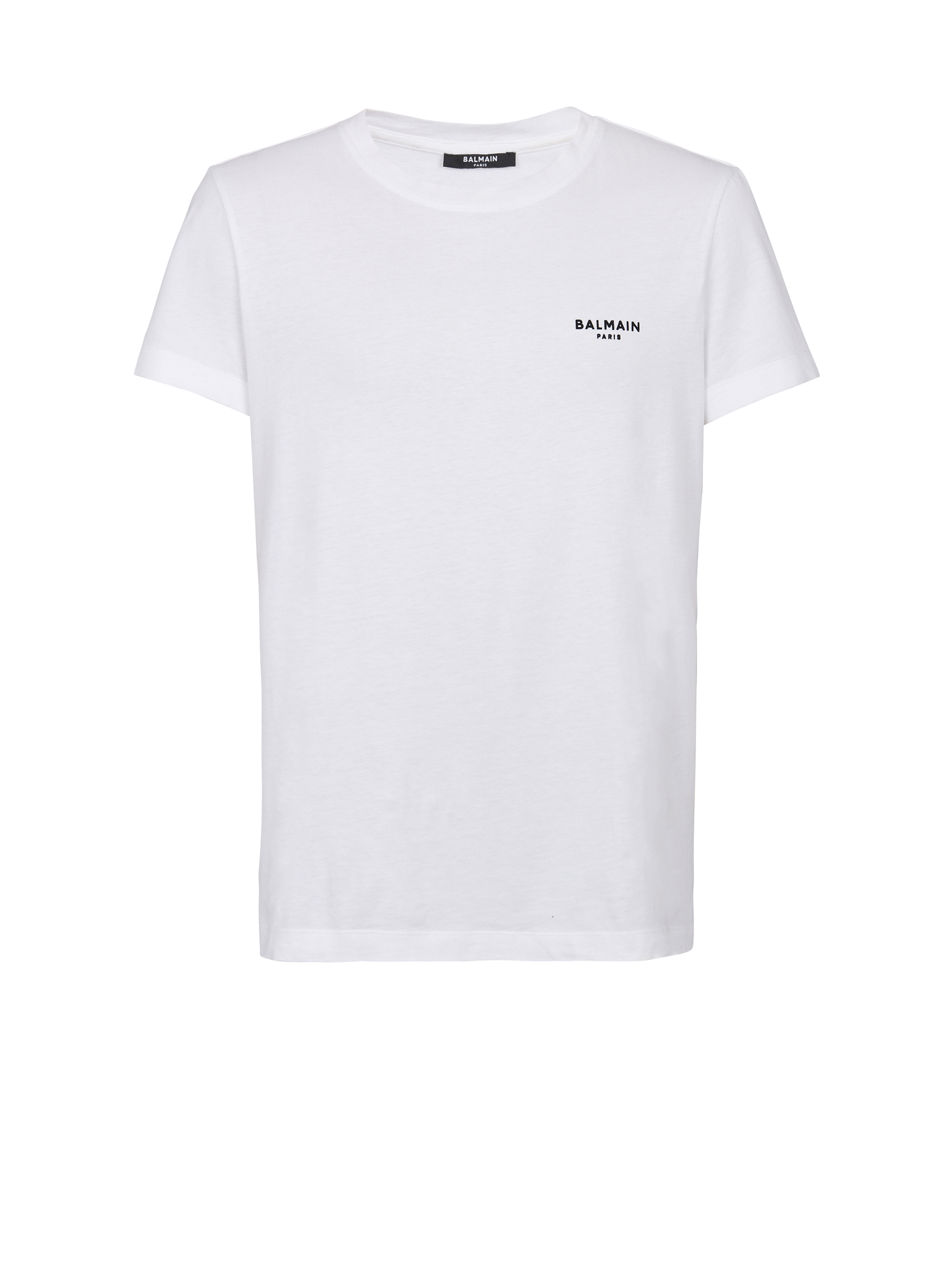 플로킹 가공 Balmain Paris 스몰 로고 디테일 코튼 티셔츠, white