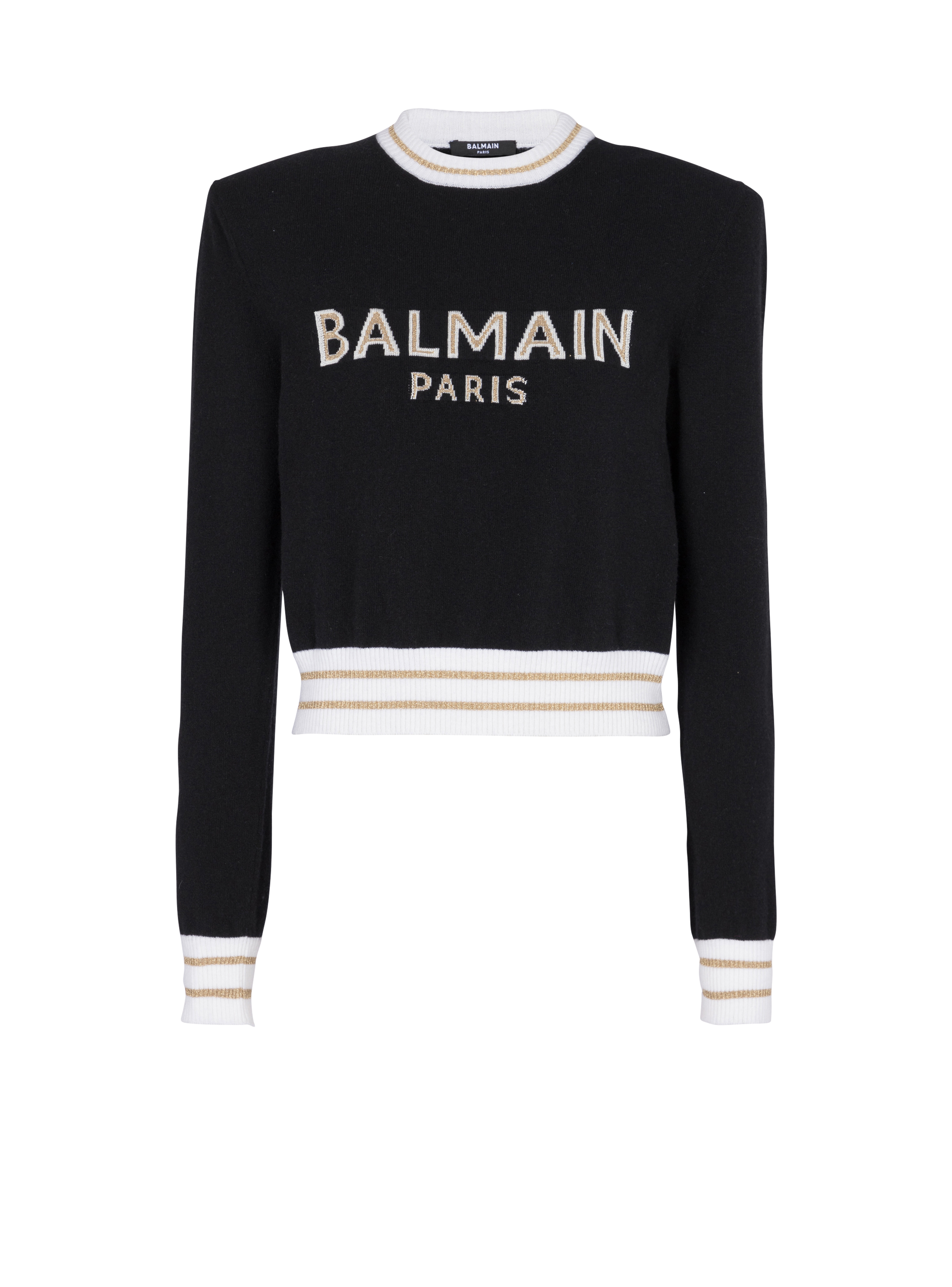 Balmain巴尔曼标志短款羊毛运动衫, black