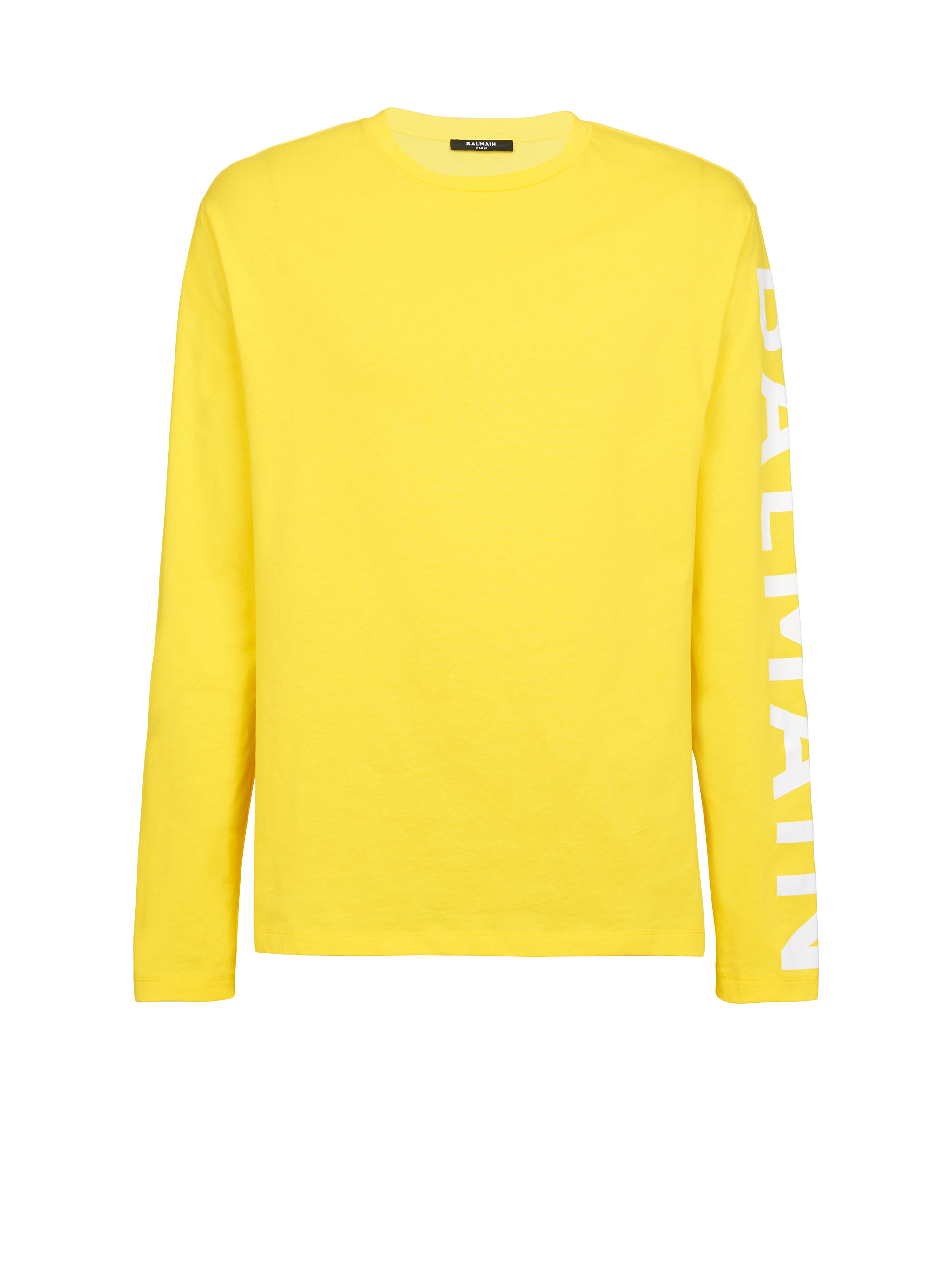 Cotton T-shirt with Balmain logo, yellow
