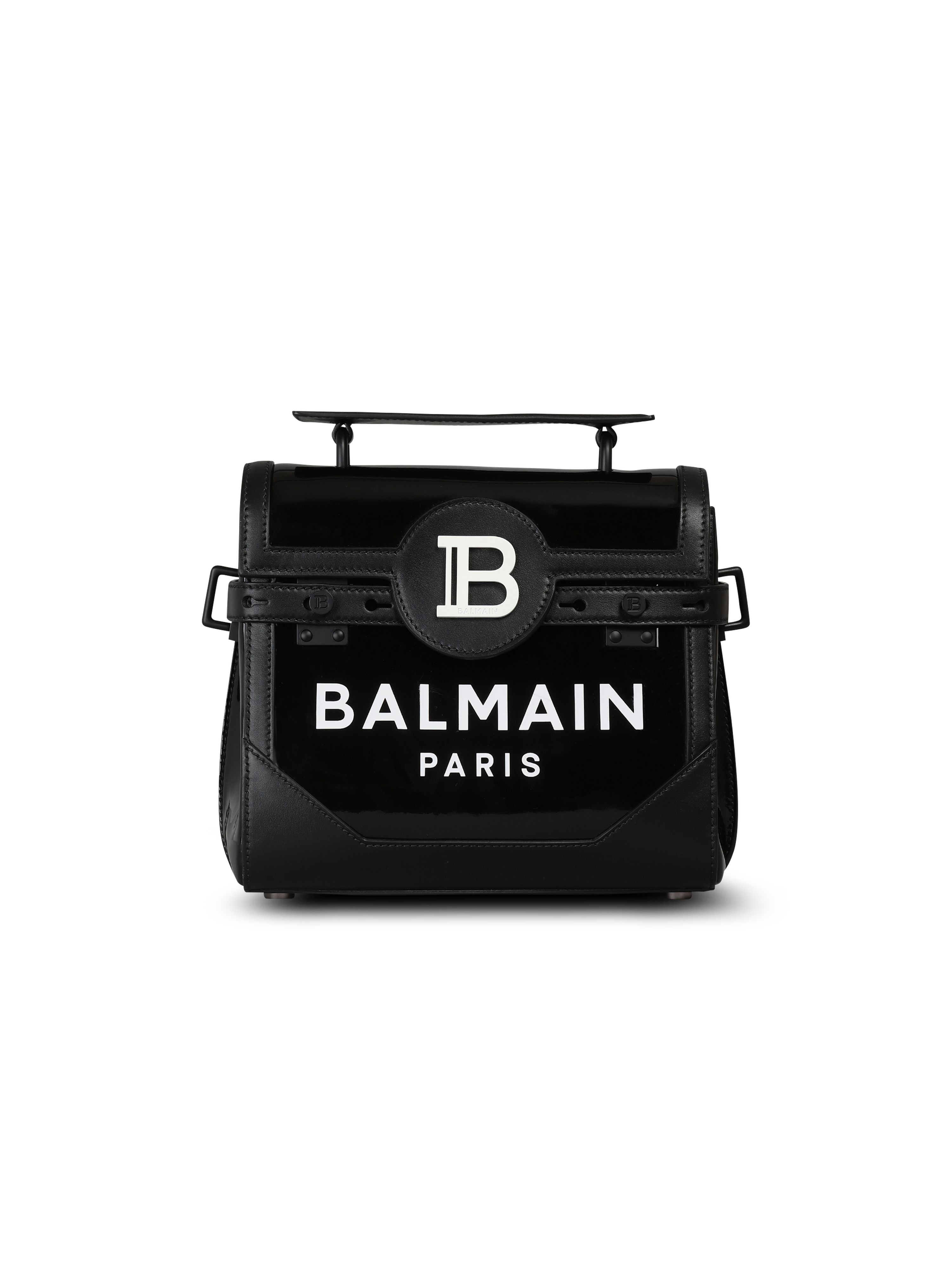 B-Buzz 23乙烯基手袋，饰有Balmain Paris标志, black