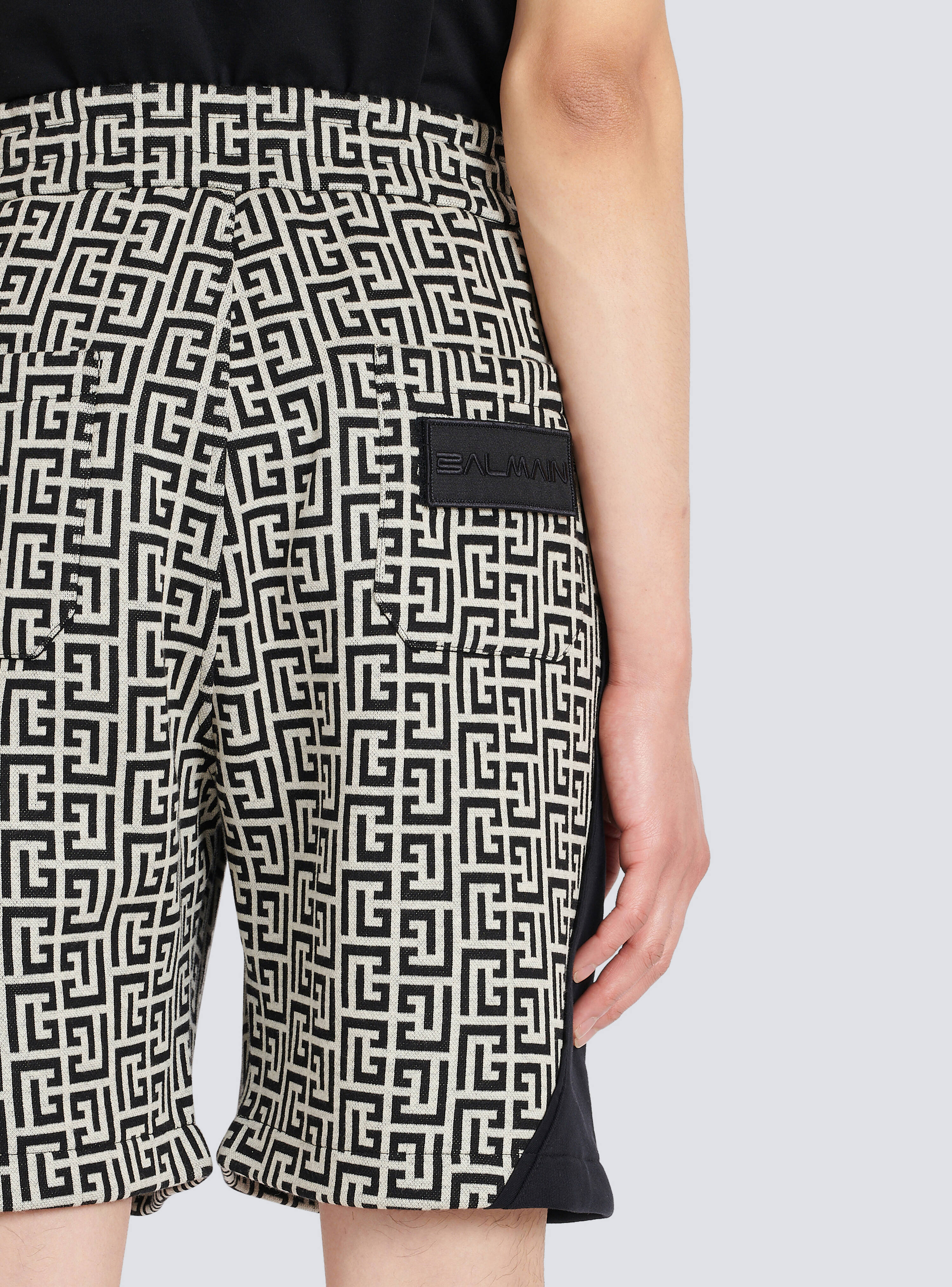 Cotton shorts with Balmain monogram and velcro logo - Men ...