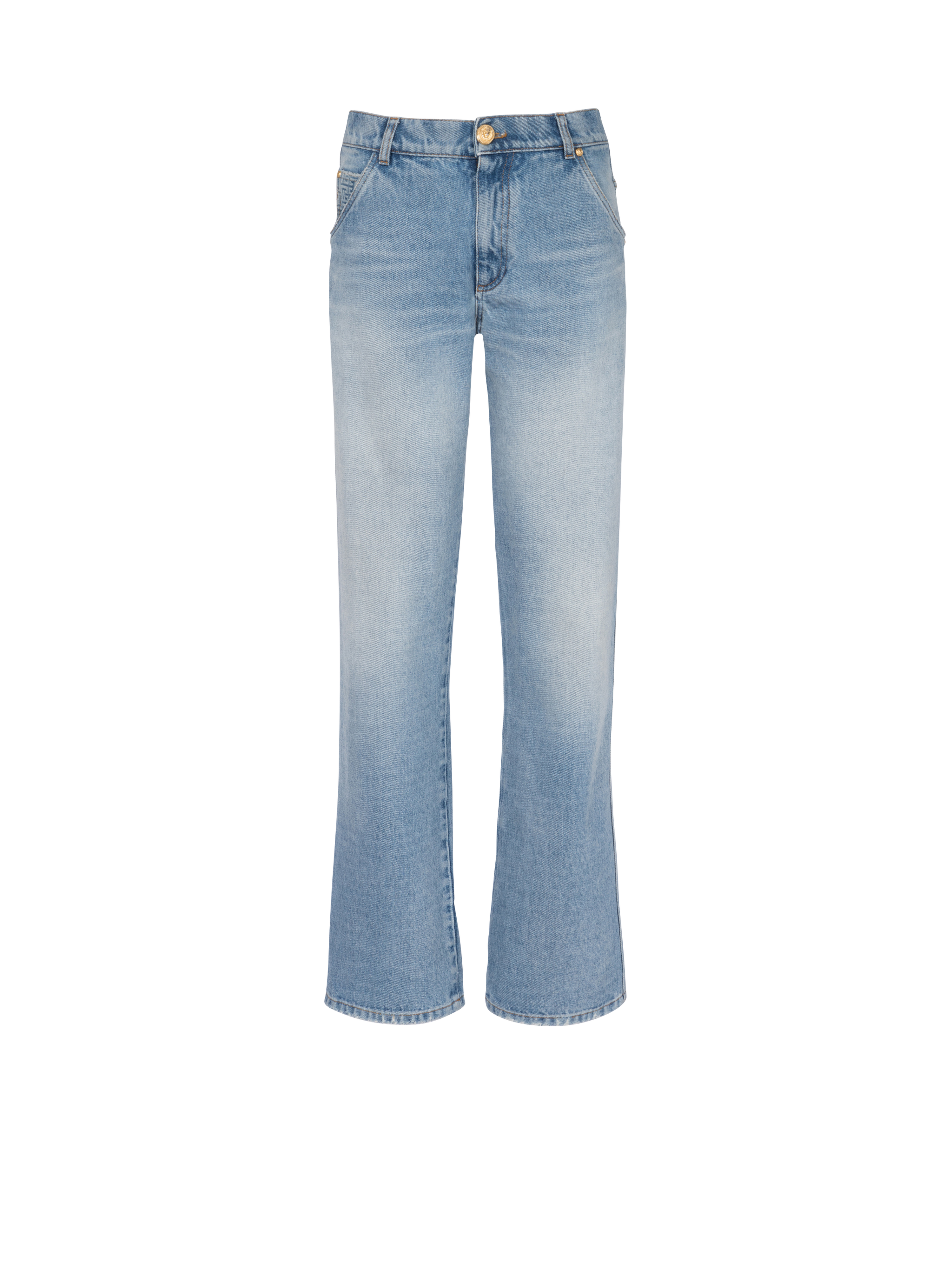 Wide-leg faded denim jeans, blue