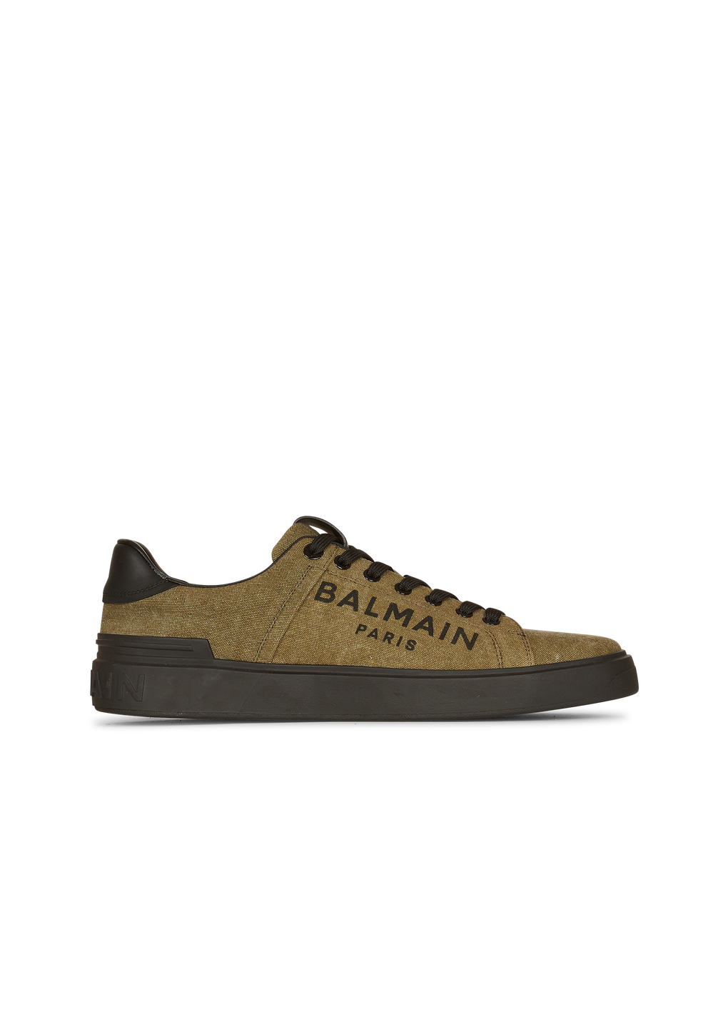 Balmain logo print canvas B-Court sneakers, khaki, hi-res