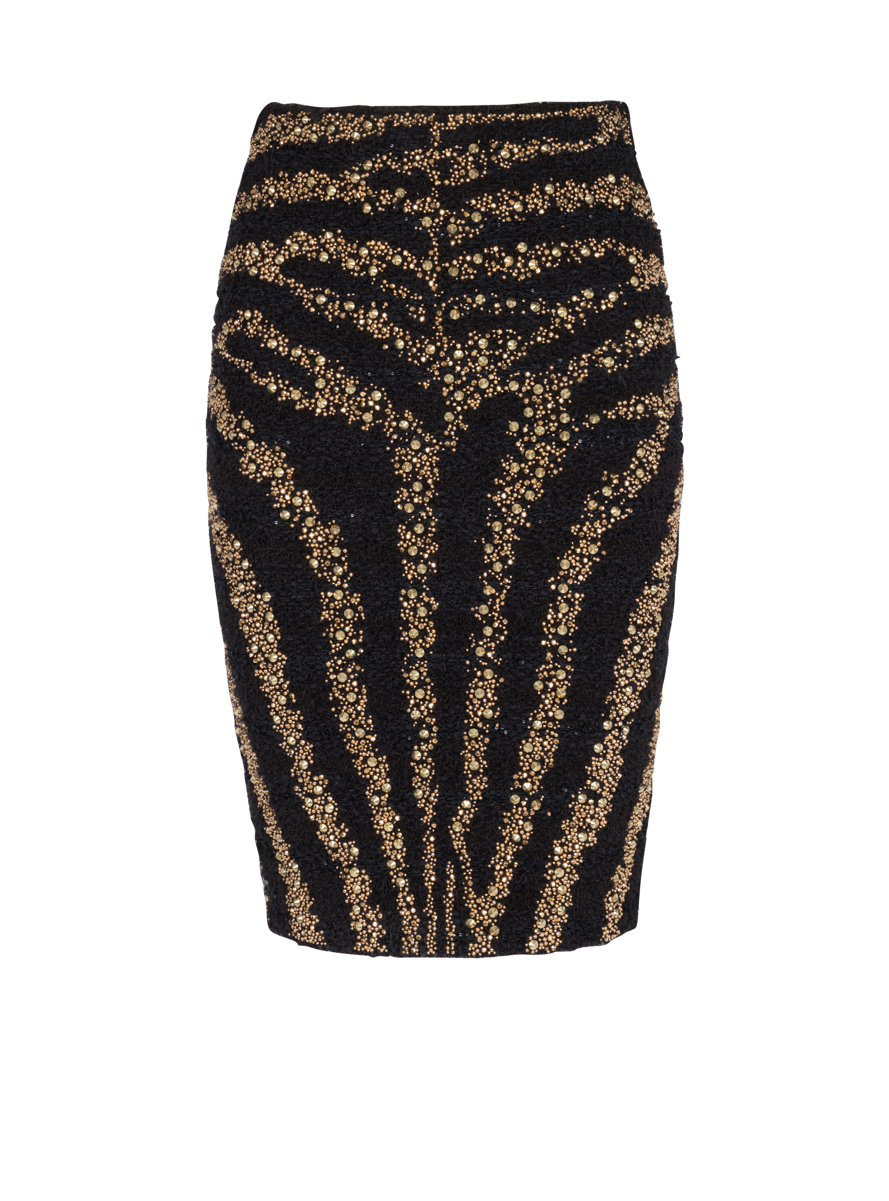 Embroidered tweed pencil skirt, black