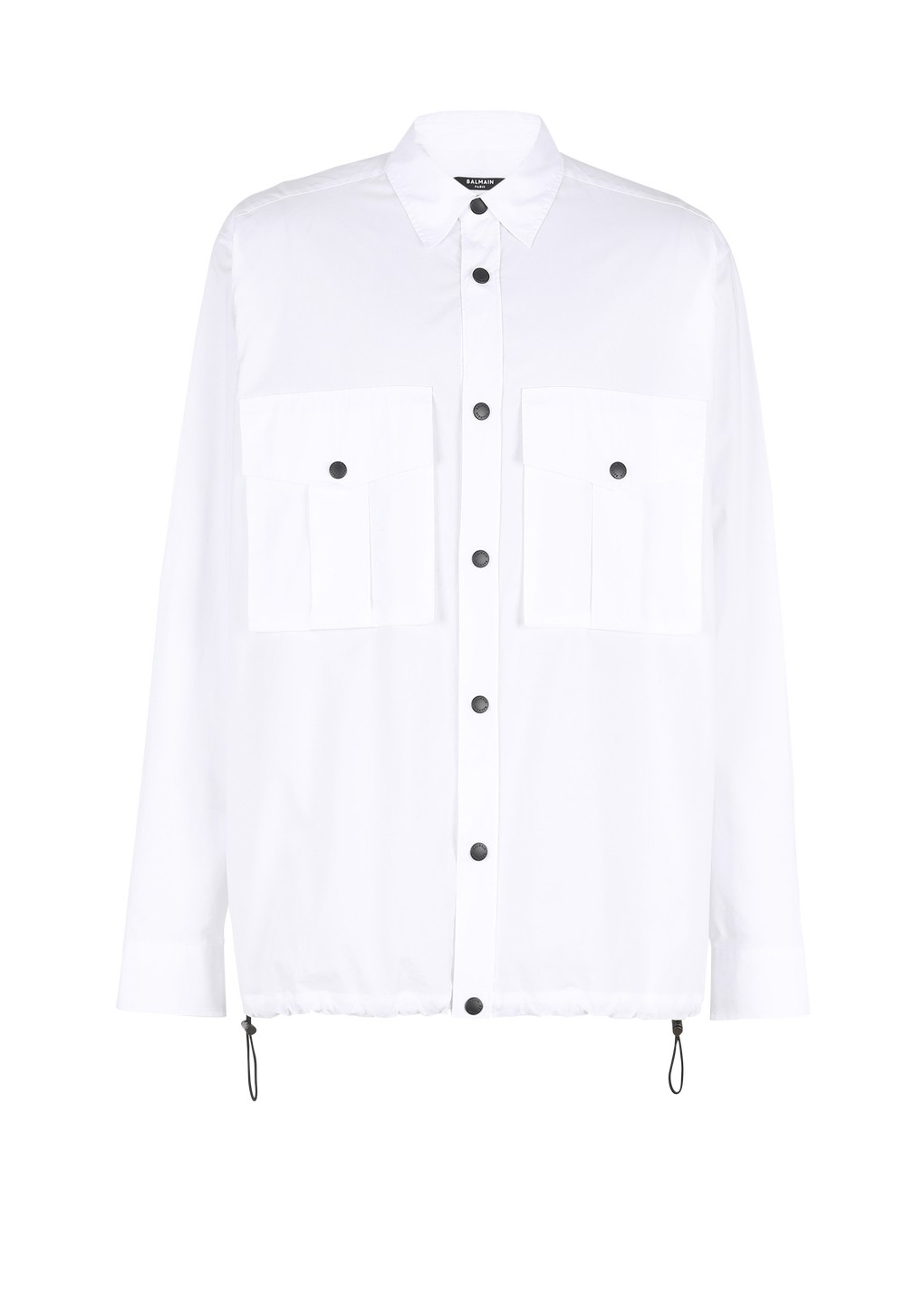Balmain 모노그램 디테일 나일론 셔츠, white, hi-res