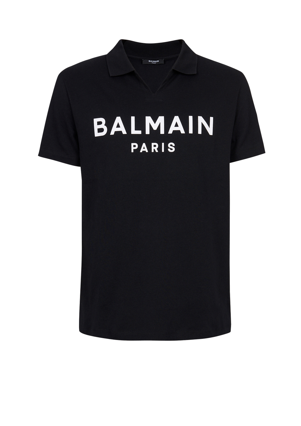 블랙 Balmain 로고 프린트 디테일 코튼 폴로 셔츠, black, hi-res