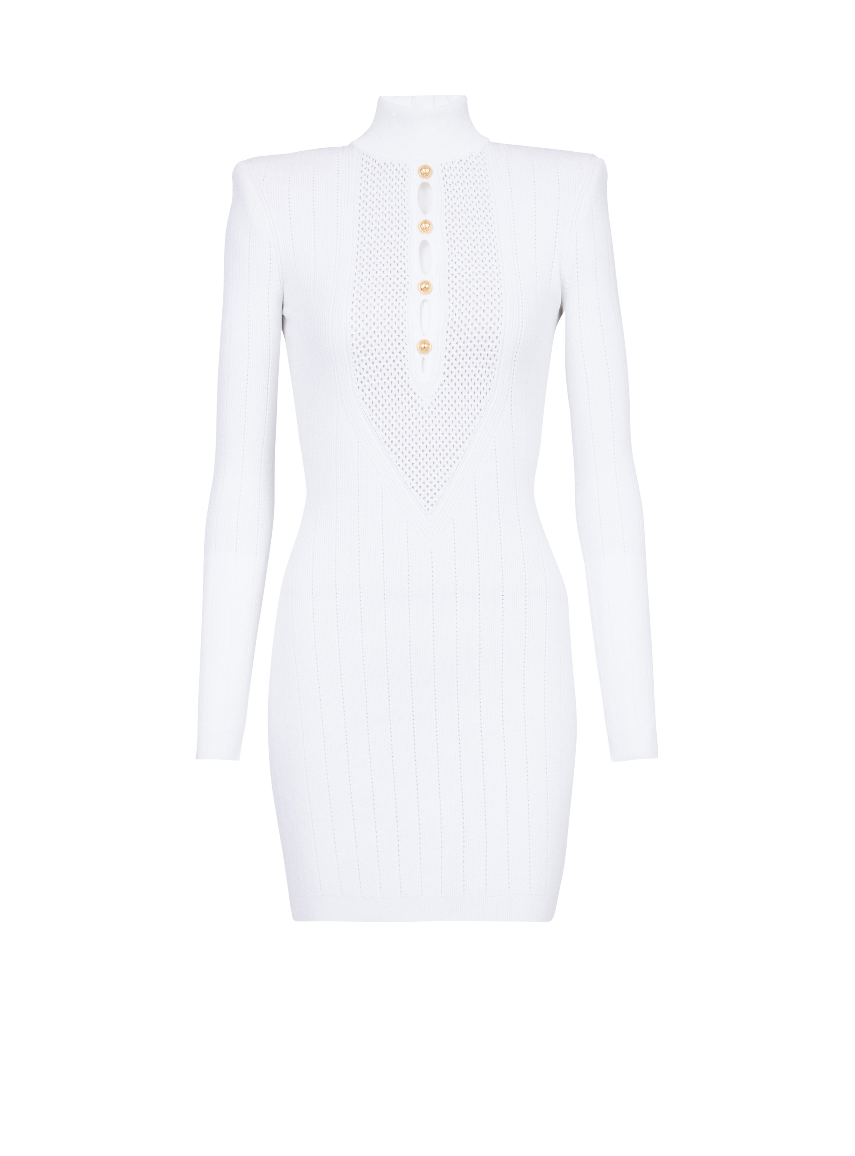 Short knit bib-front eco-designed dress, white