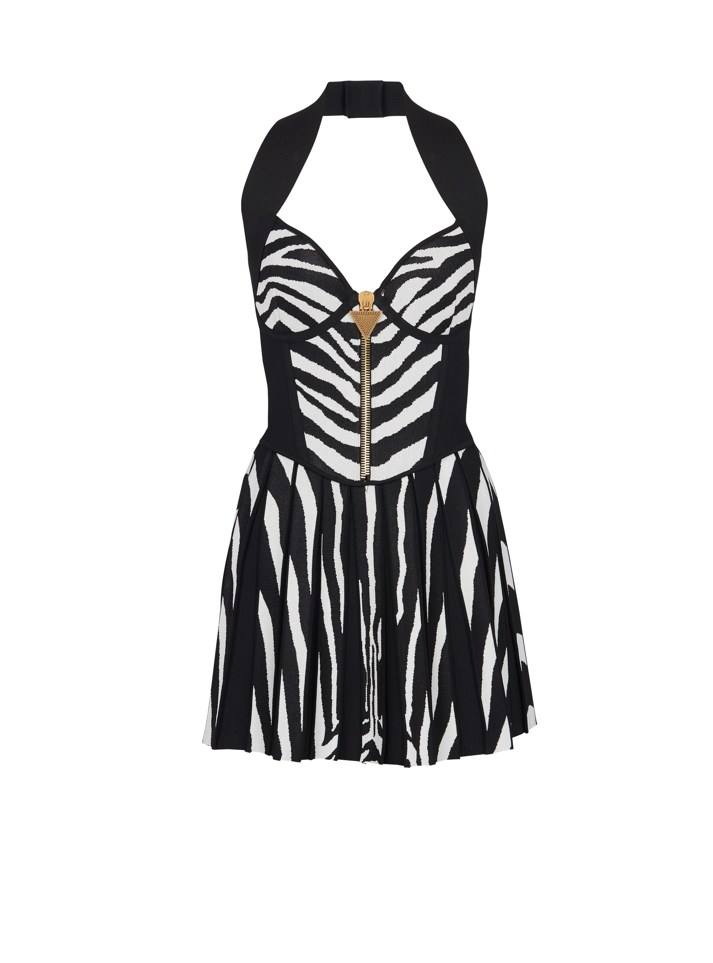 Zebra jacquard knit dress, black