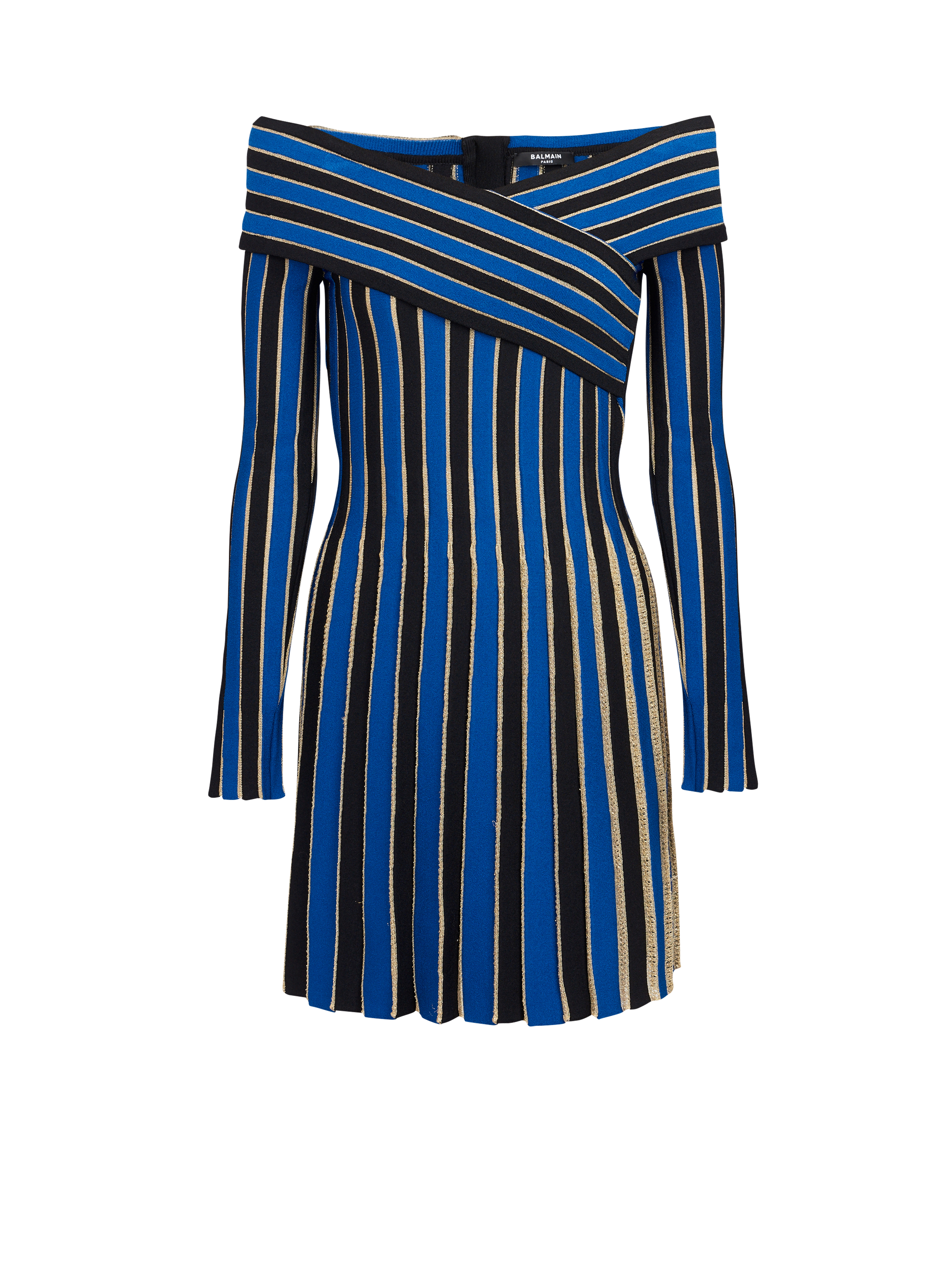 Metallic striped knit dress, blue