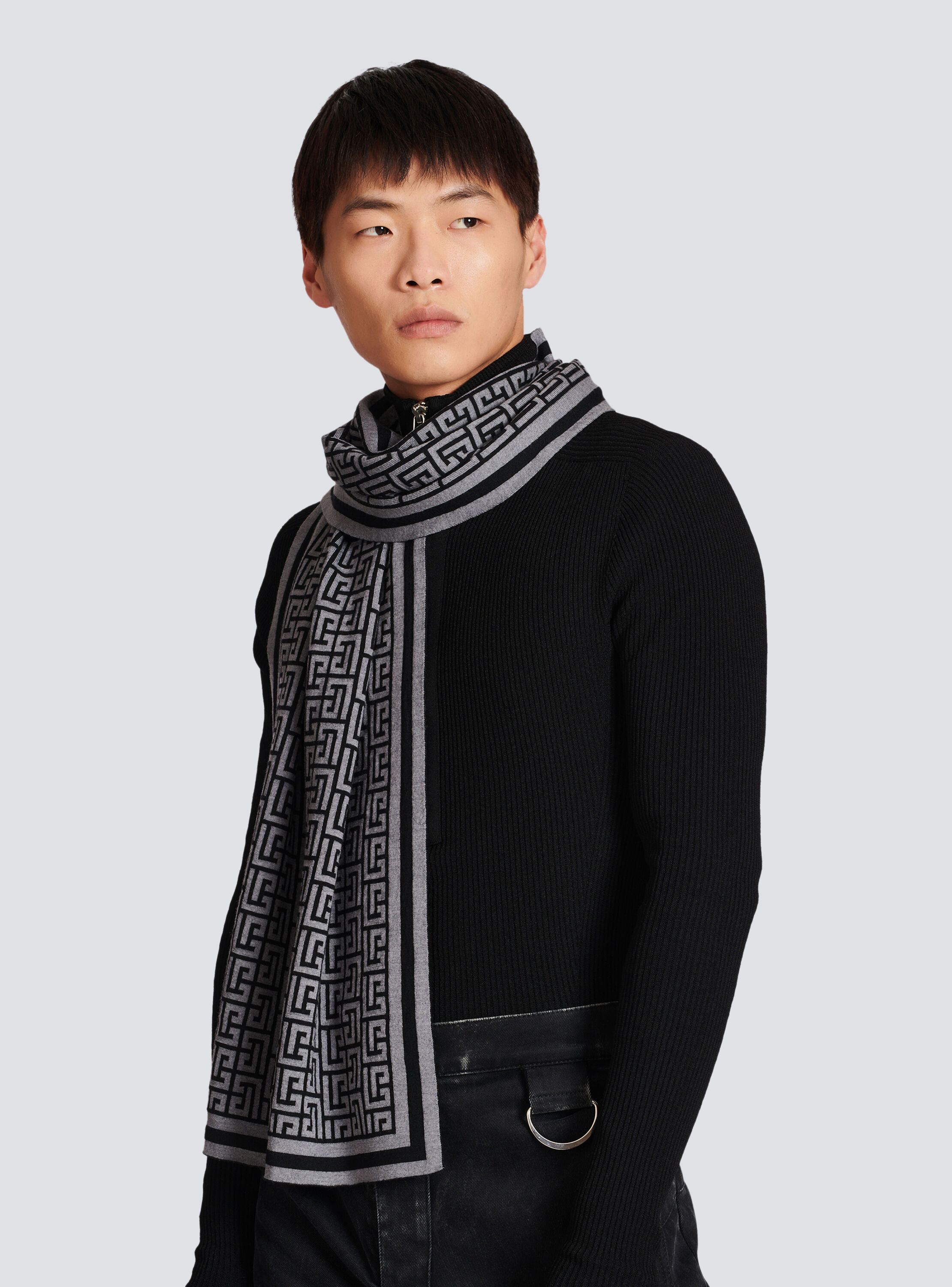 Wool scarf with Balmain monogram - Men | BALMAIN