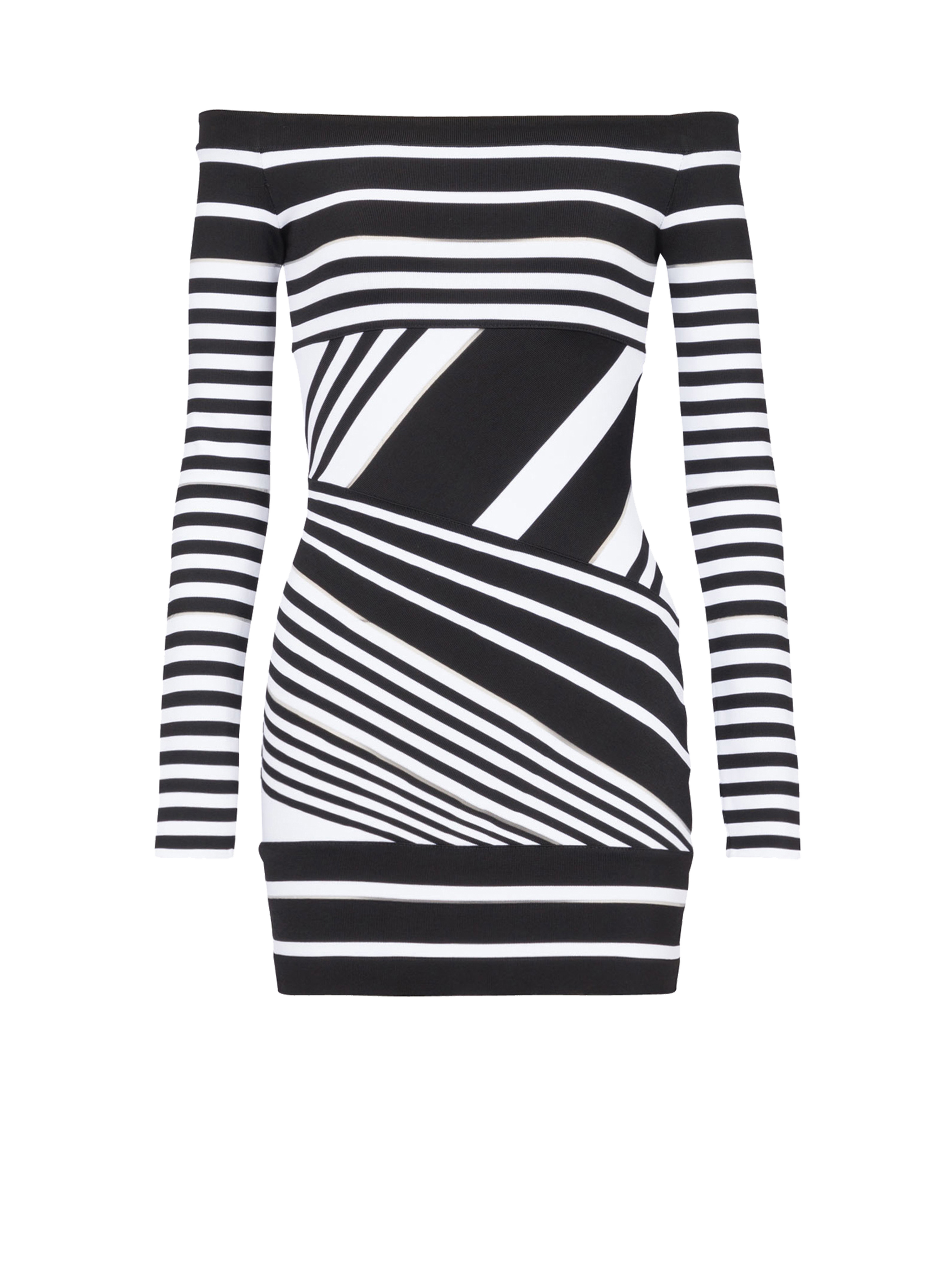 Short striped eco-designed jacquard dress, black