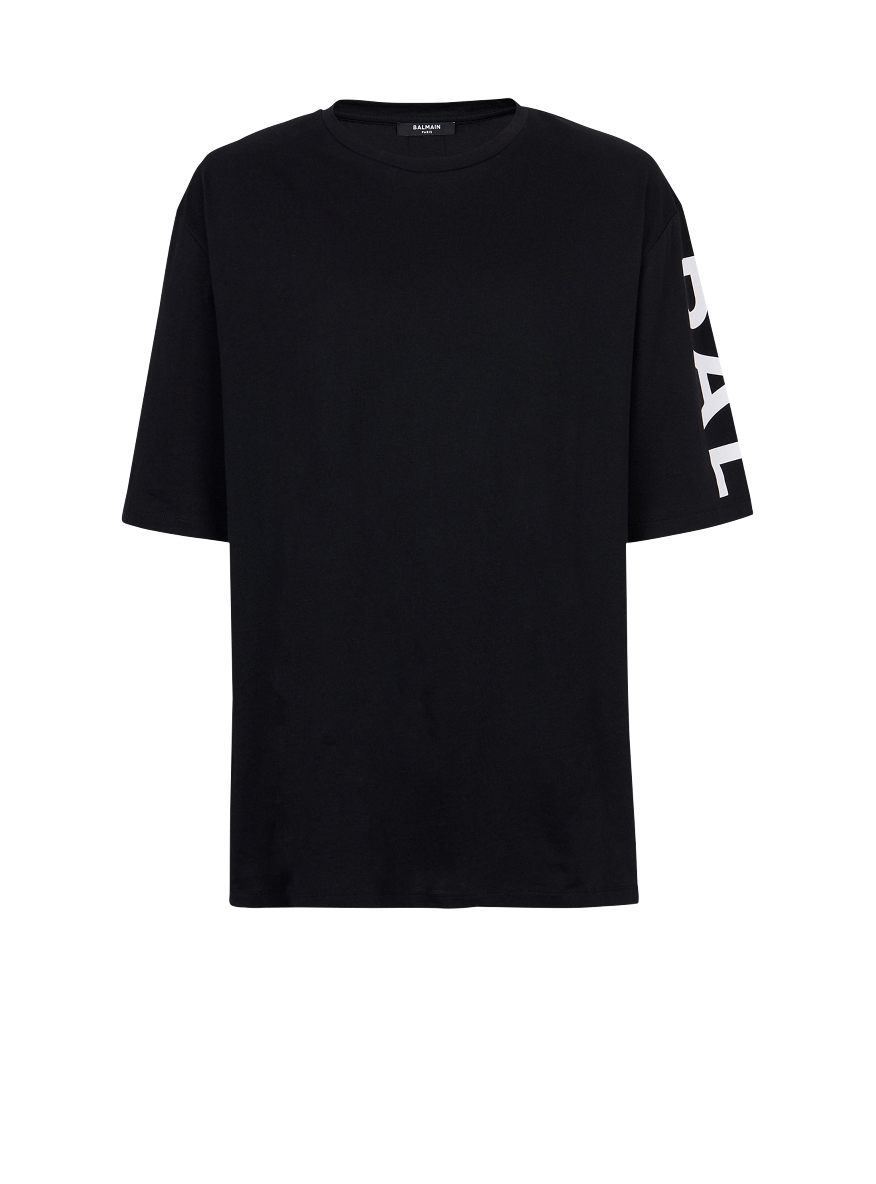 Balmain 로고 프린트 디테일 오버사이즈 코튼 티셔츠, black