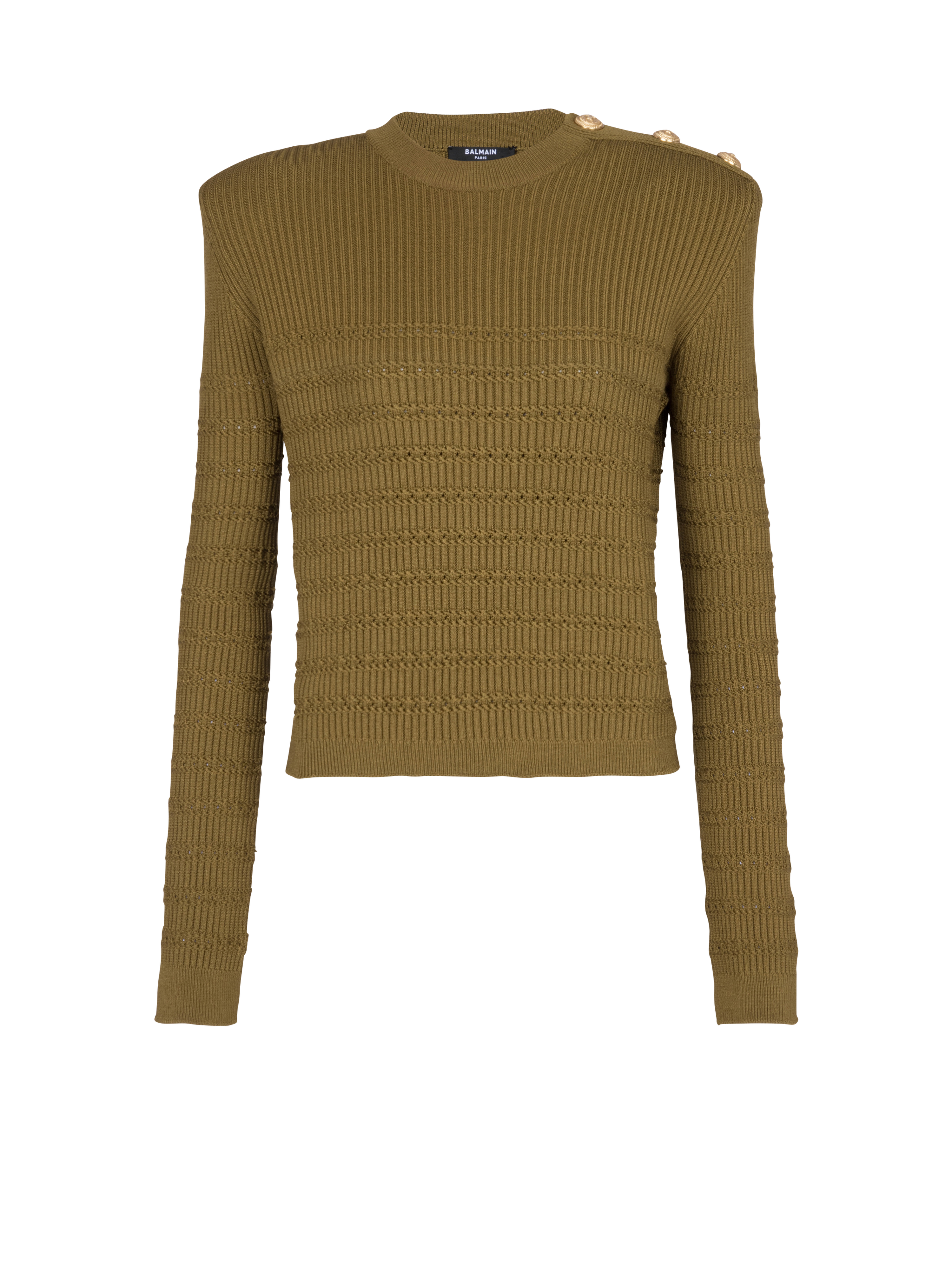 Knit jumper with gold buttons, khaki
