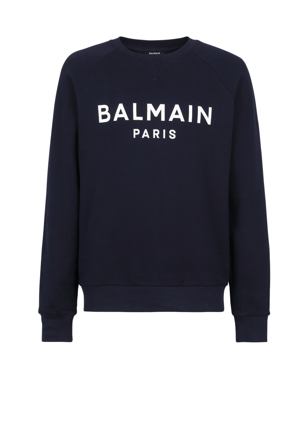 Cotton sweatshirt with flocked Balmain Paris logo, navy, hi-res