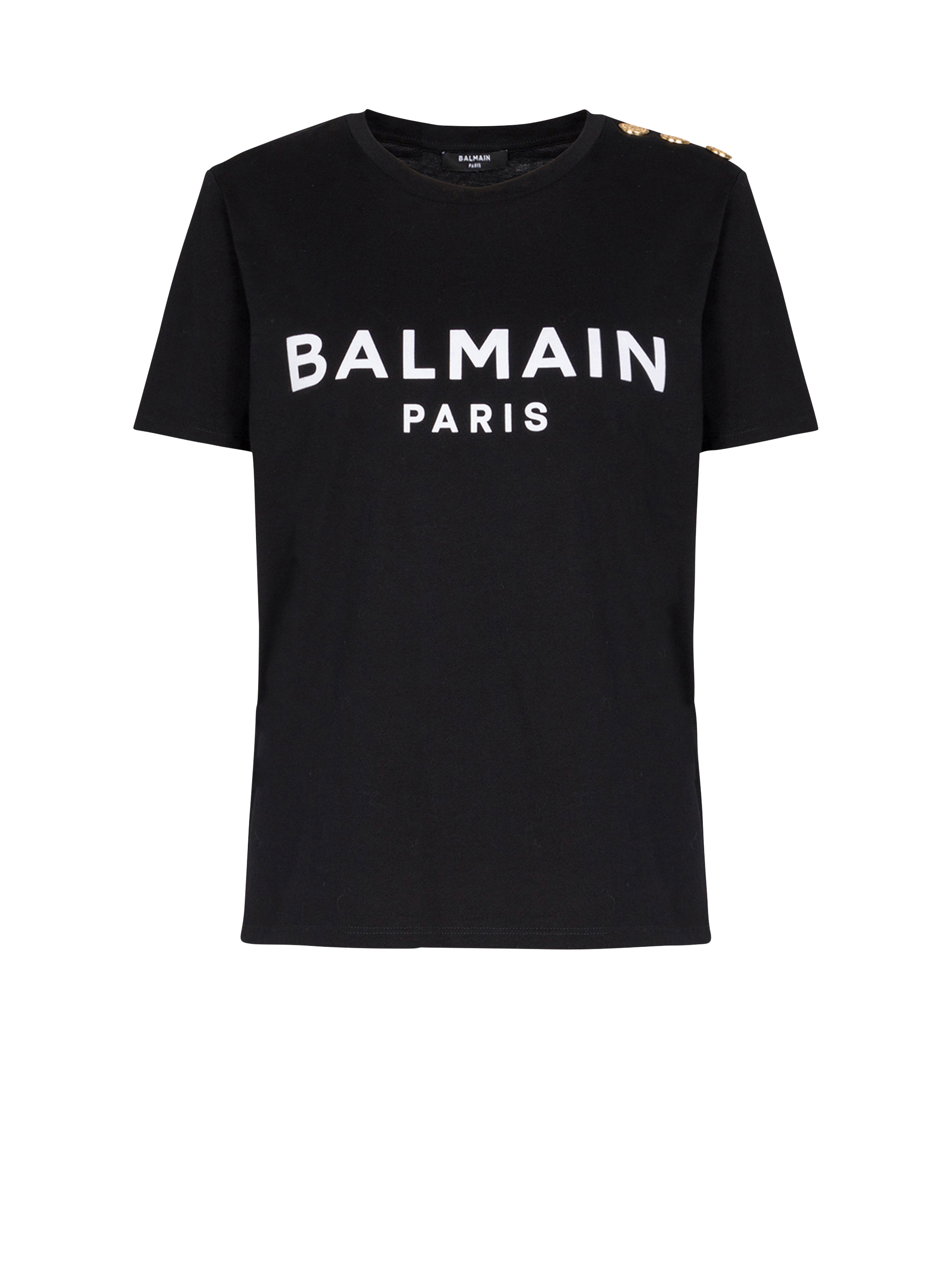 Eco-responsible cotton T-shirt with Balmain logo print, black