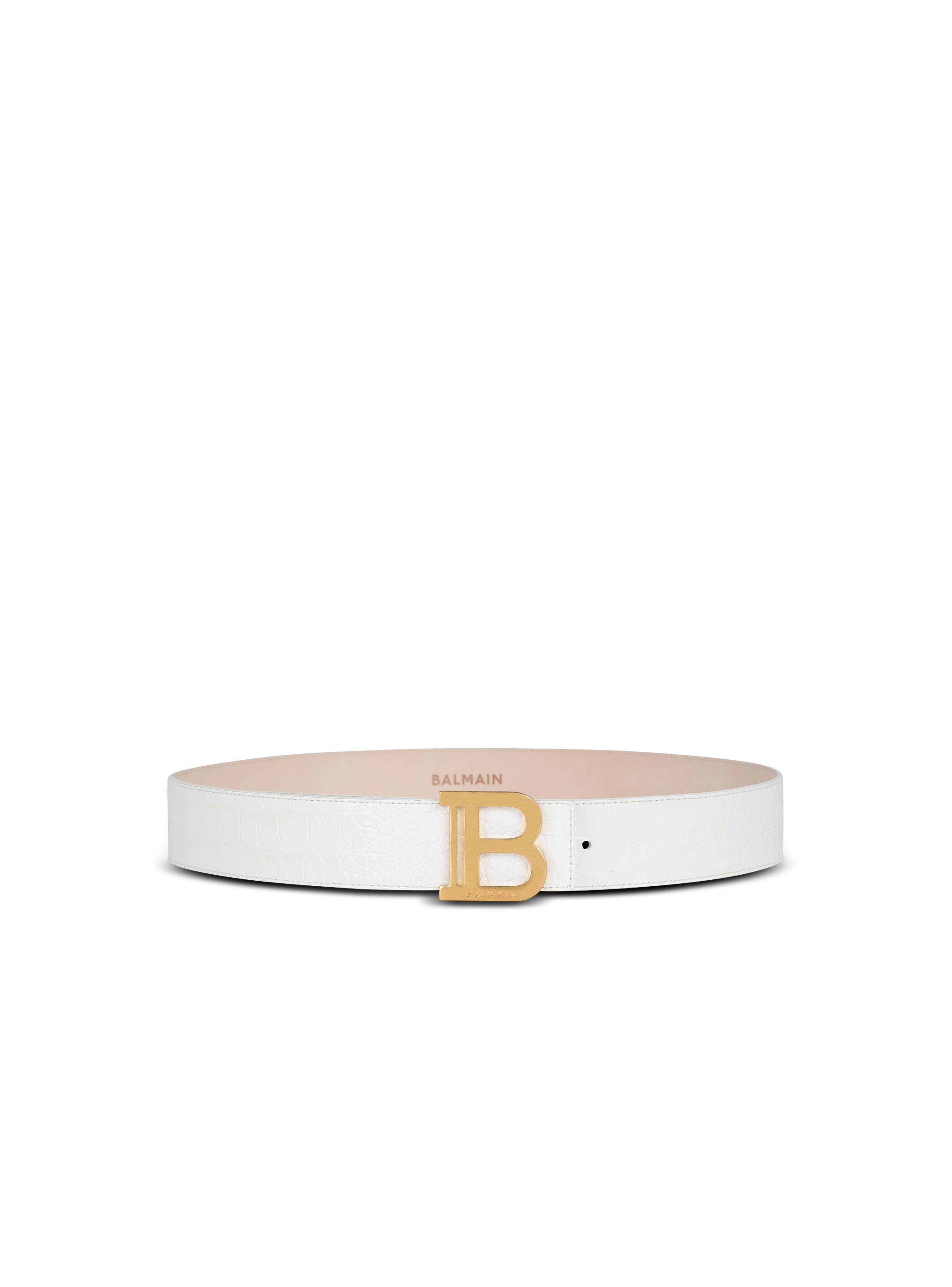 B-Belt in crocodile-embossed leather, white