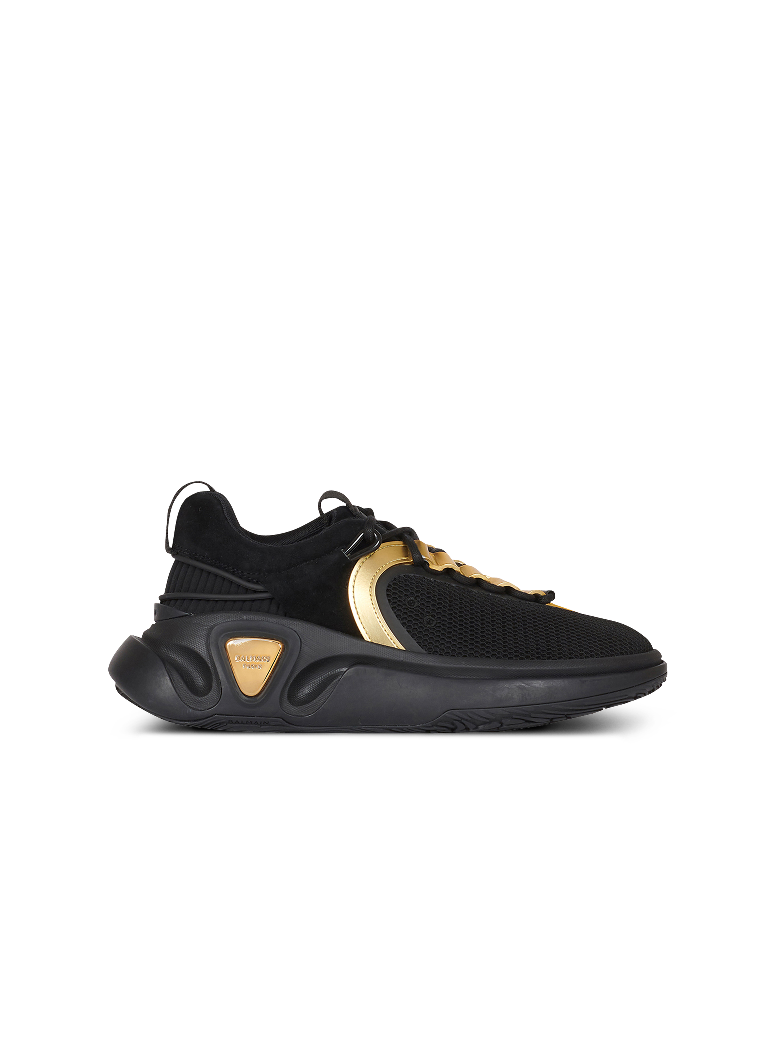 Suede and mesh B-Runner sneakers with gold-tone details, black