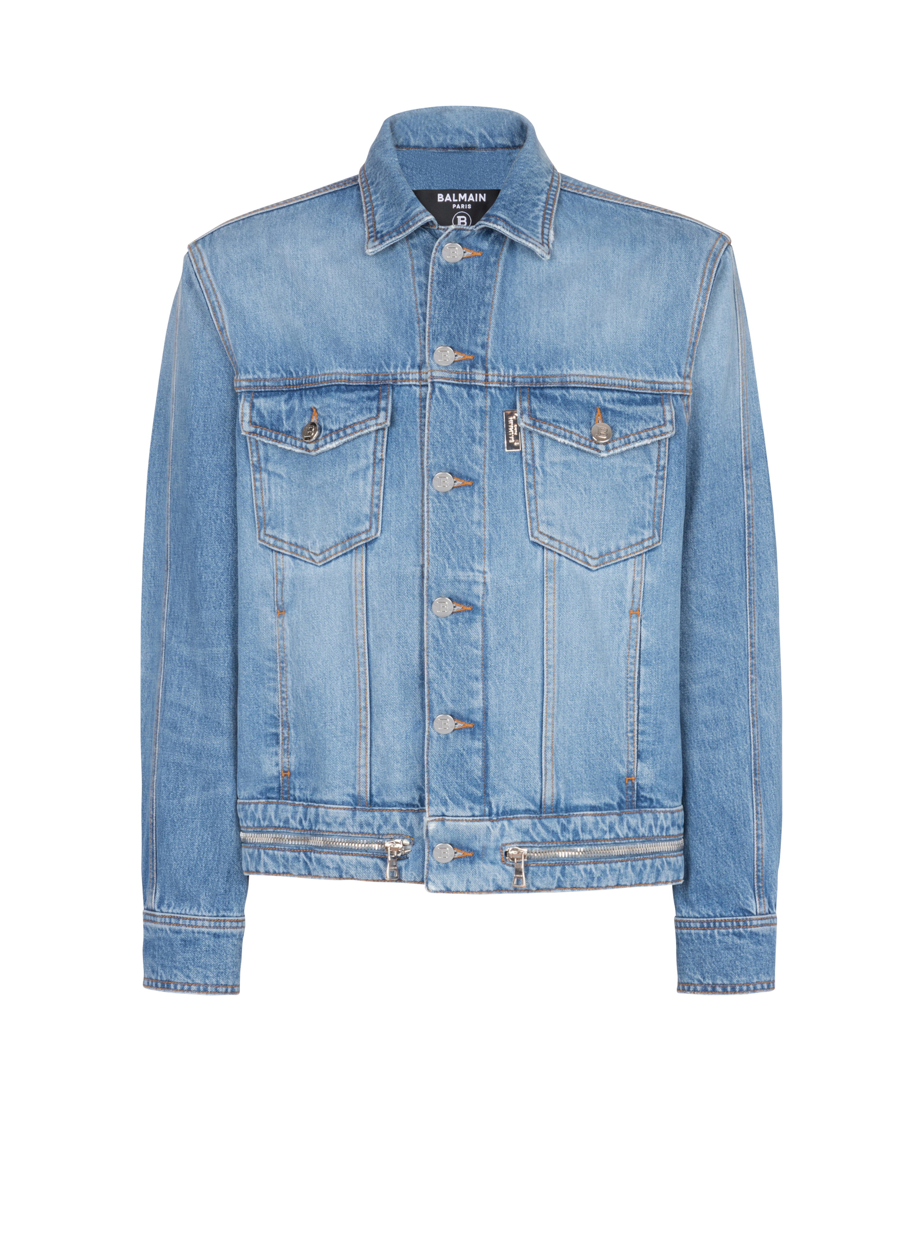 Denim jacket with zip fastening, blue
