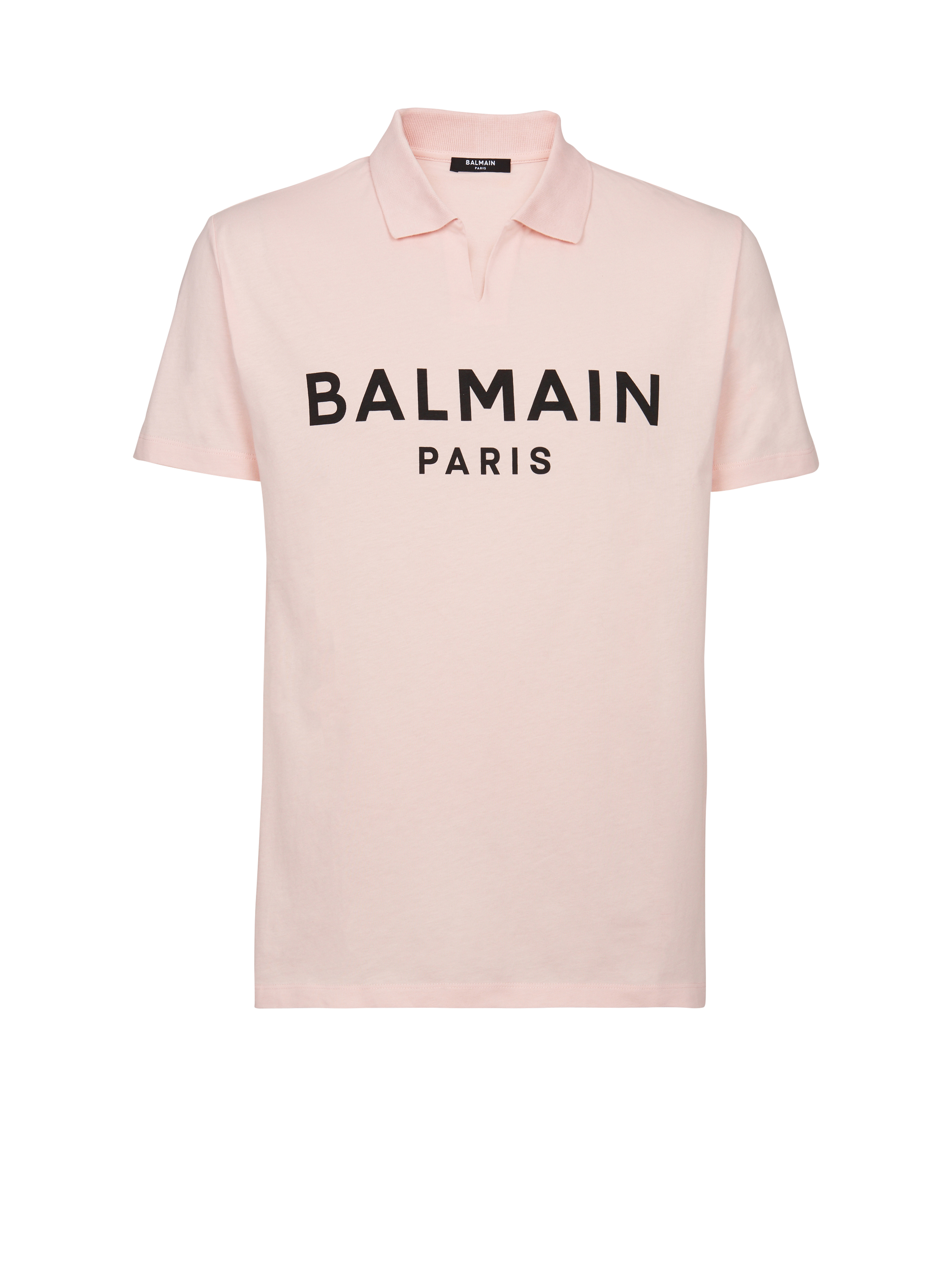 블랙 Balmain 로고 프린트 디테일 코튼 폴로 셔츠, pink