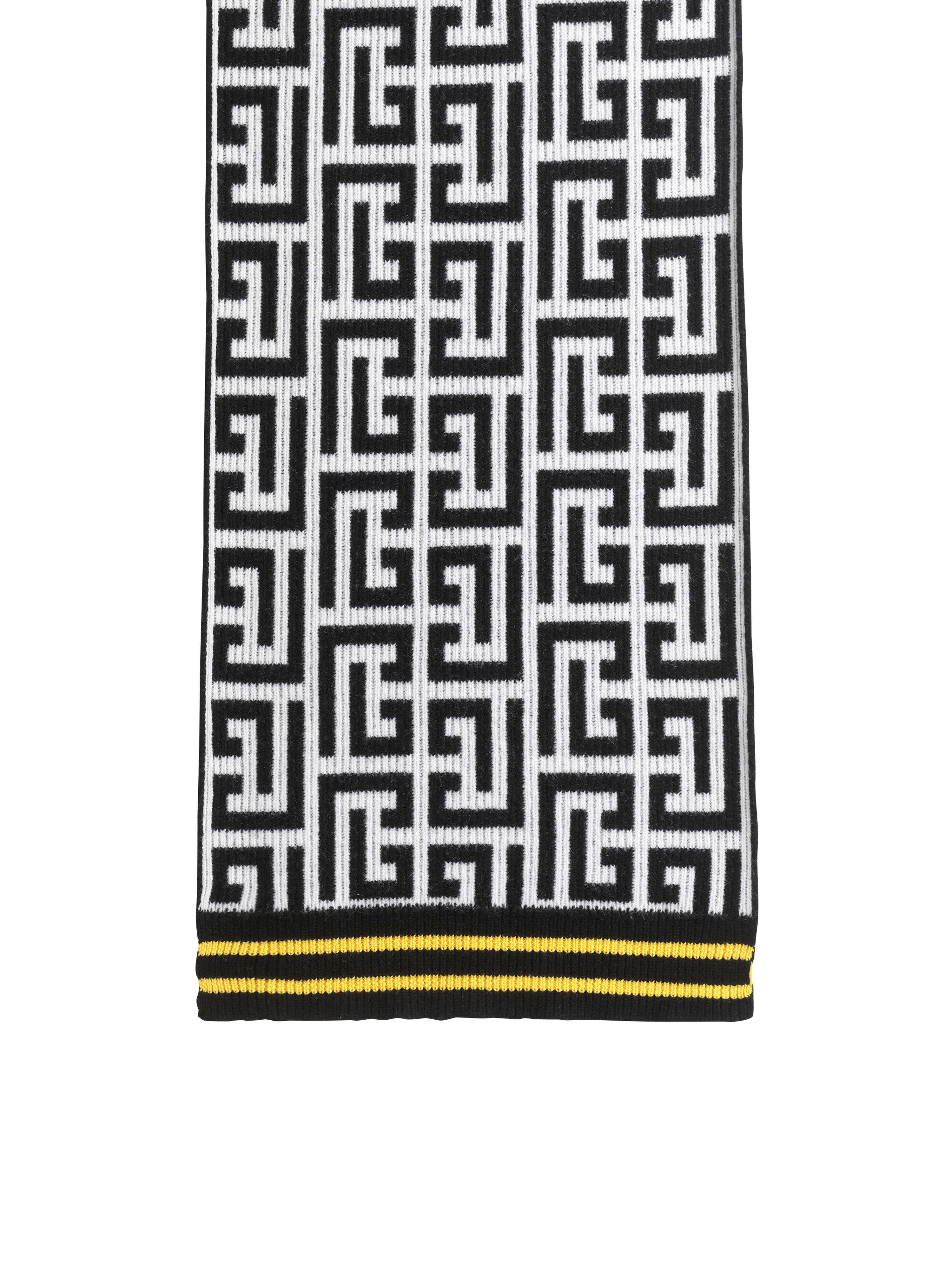 Wool and cashmere scarf with Balmain monogram pattern, yellow