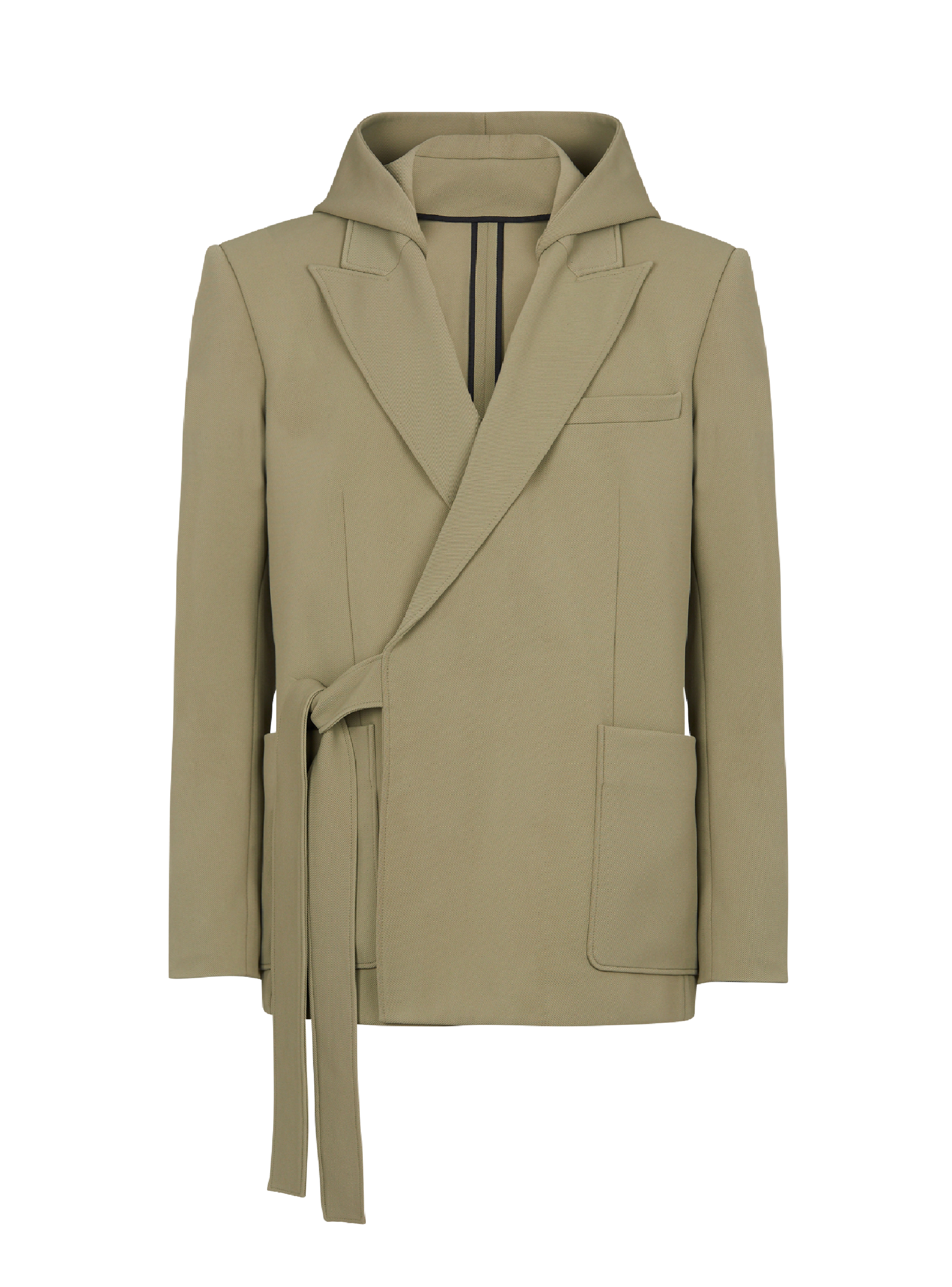 Asymmetrical cotton jacket with hood, khaki