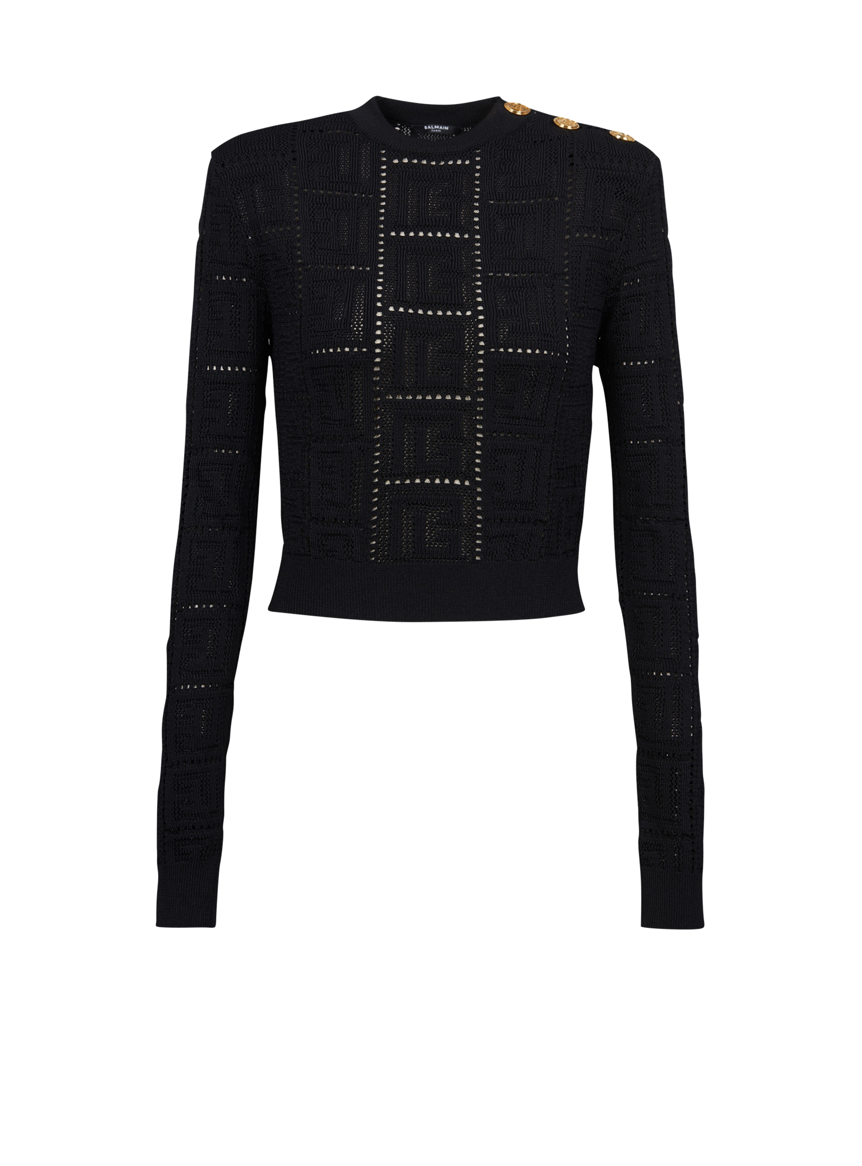 Balmain 交织字母装饰短款环保设计毛衣, black