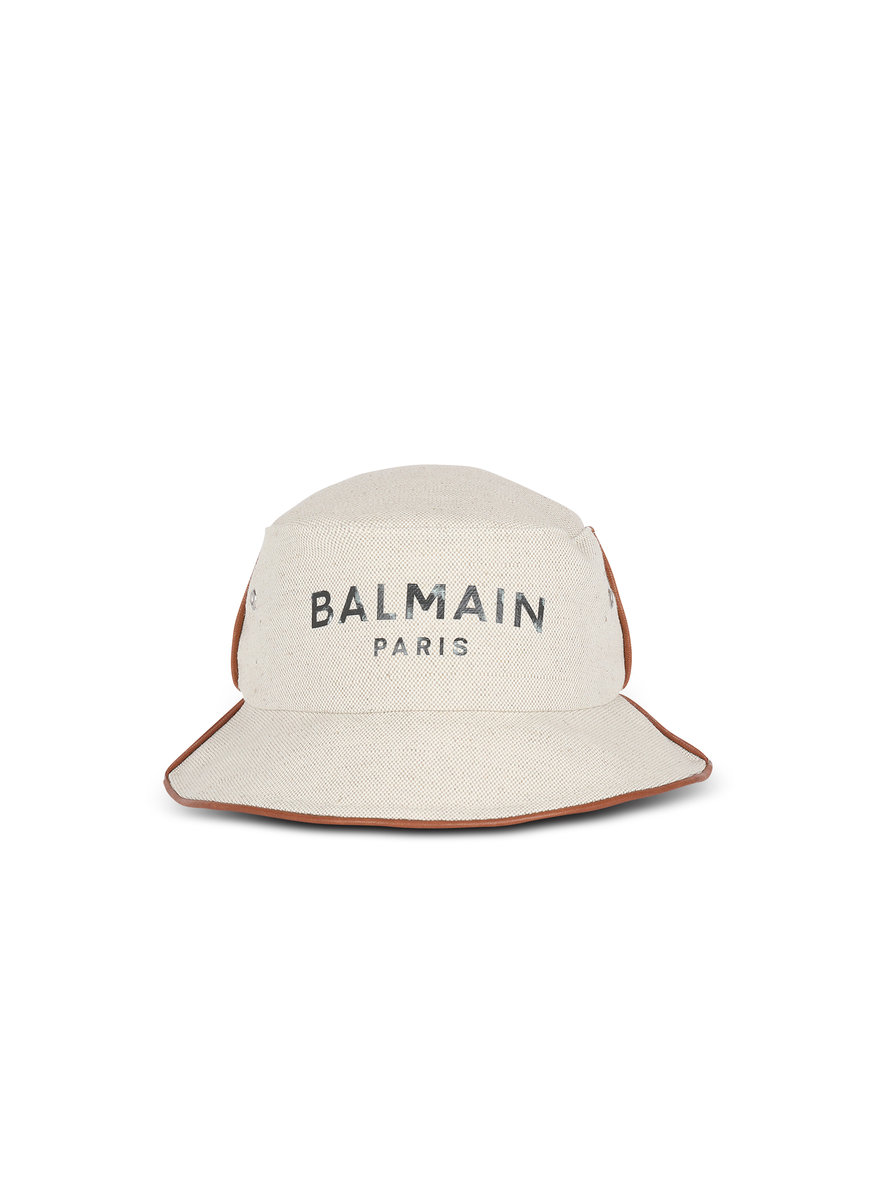 Balmain 徽标装饰棉质和皮革 B-Army 渔夫帽, white