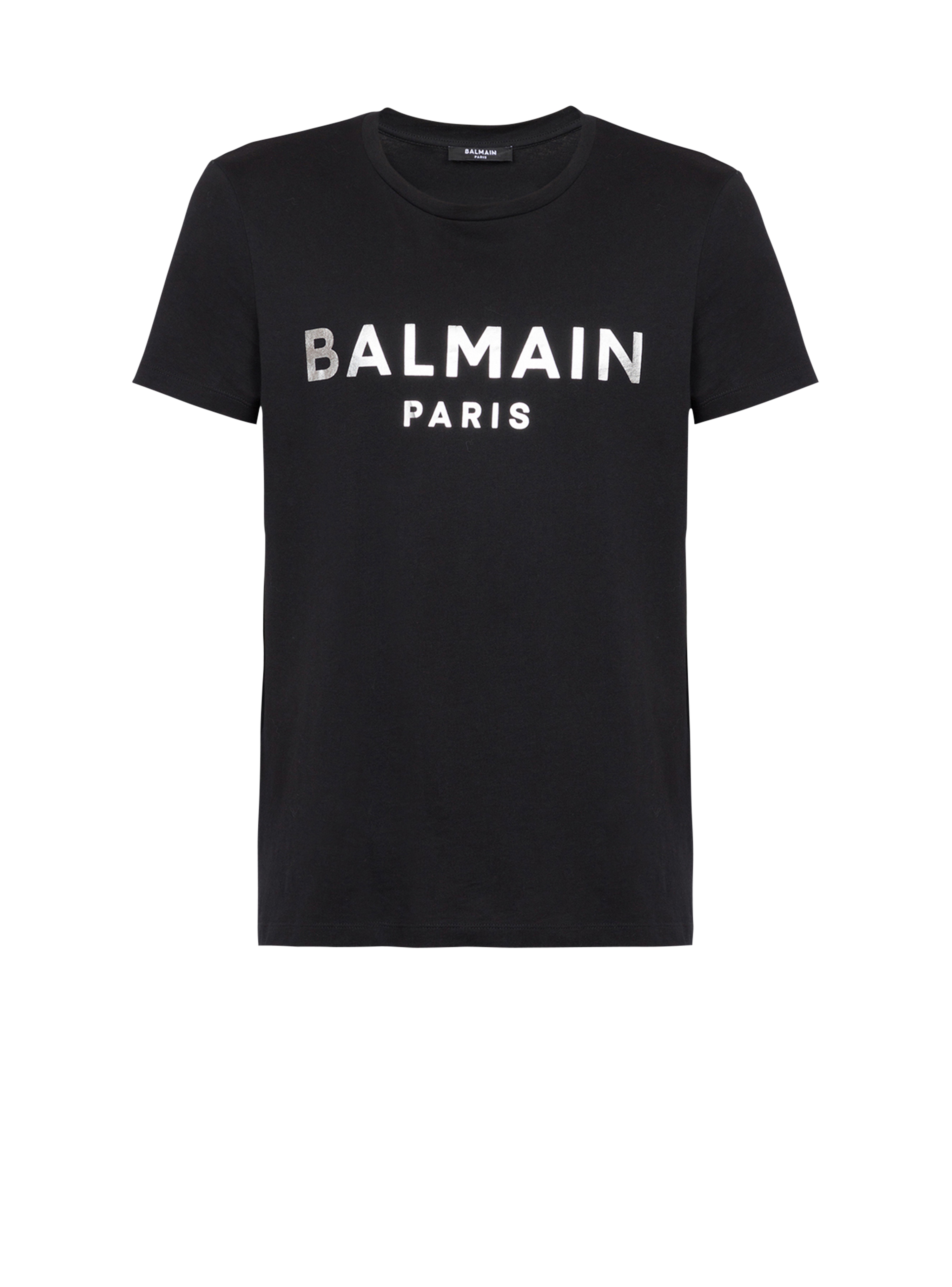Balmain Paris 로고 프린트 디테일 코튼 티셔츠, silver