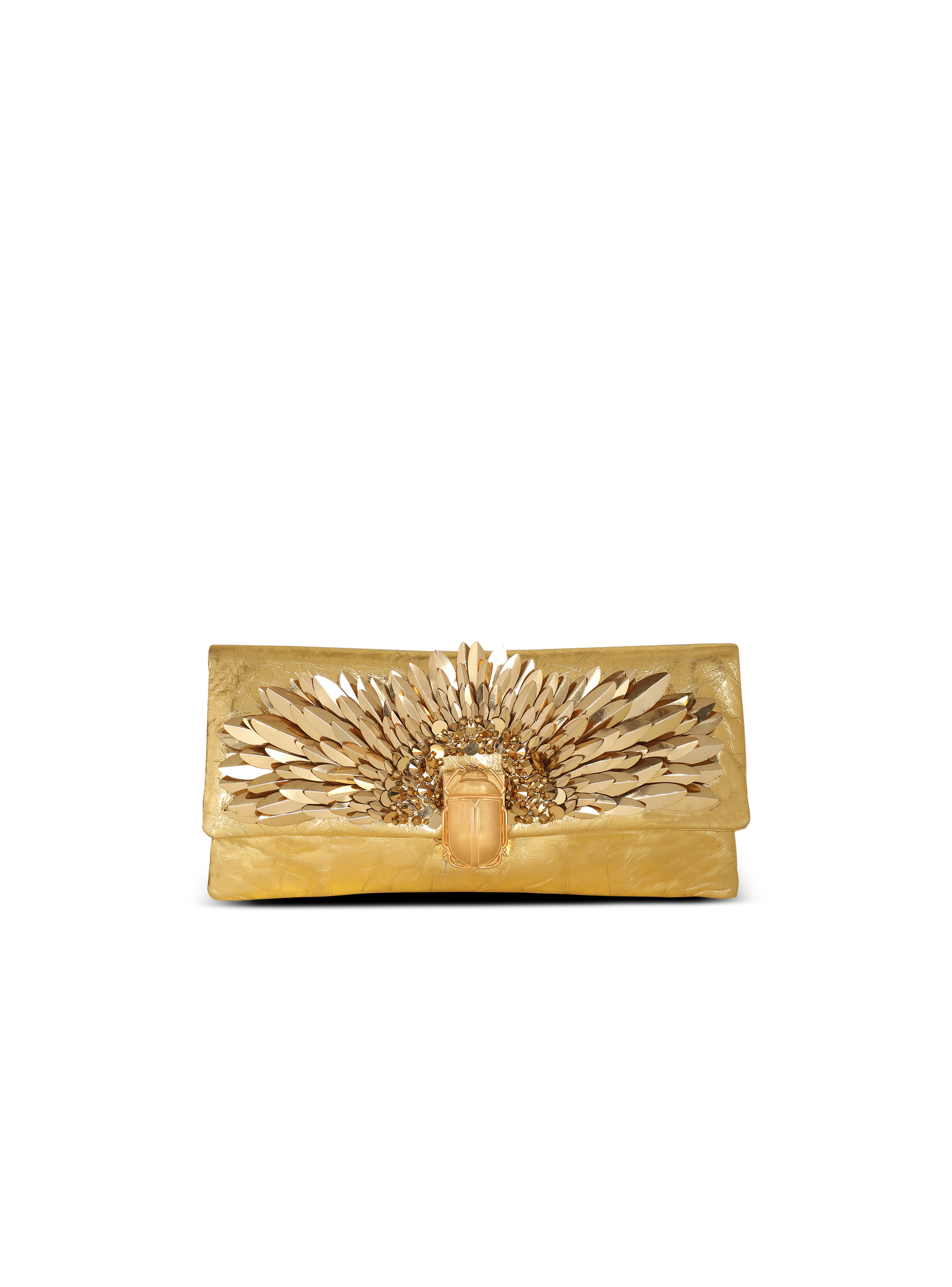 1945光滑柔软皮革刺绣手拿包, gold