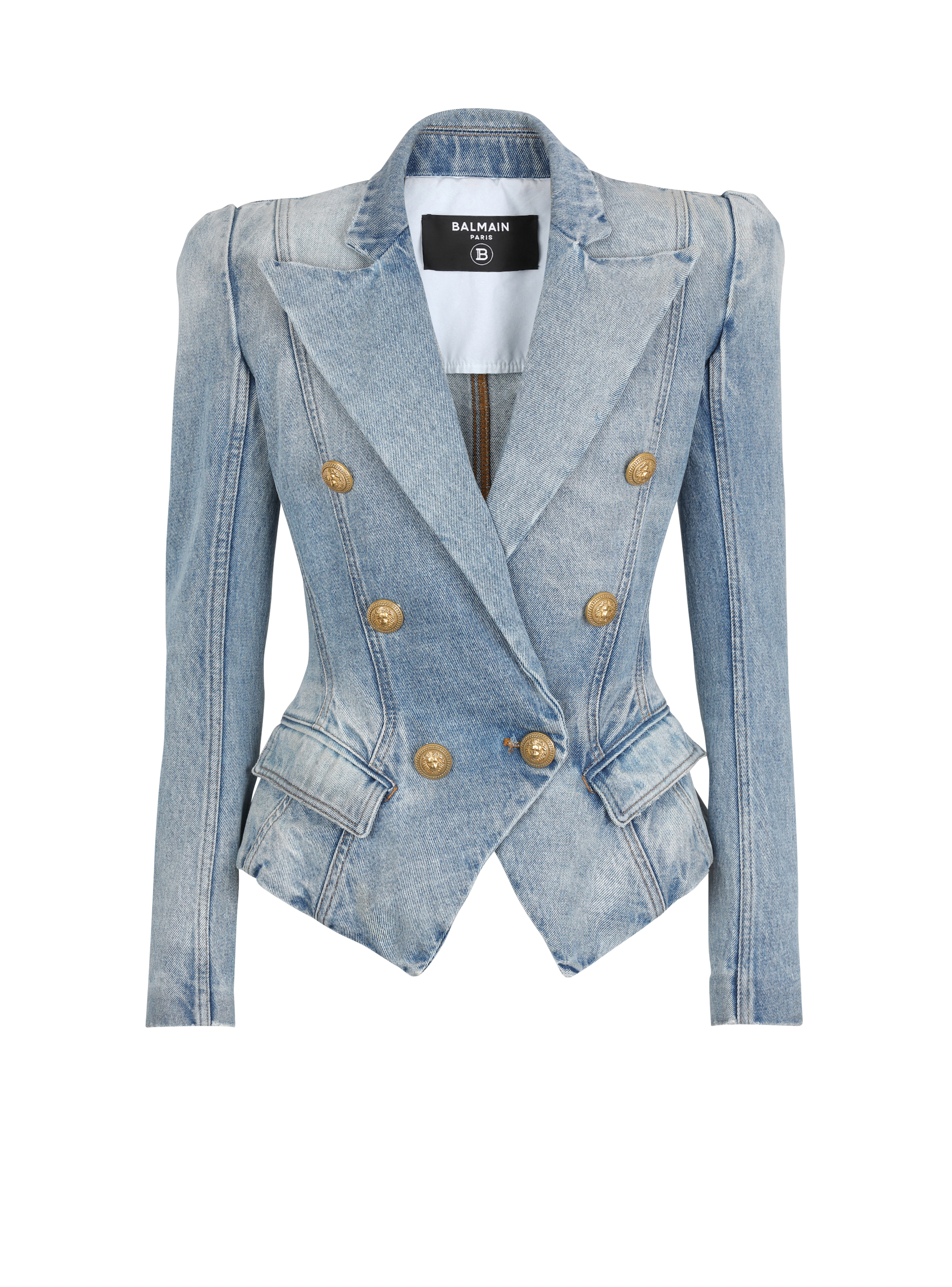 Slim-fit faded denim tailored jacket, blue