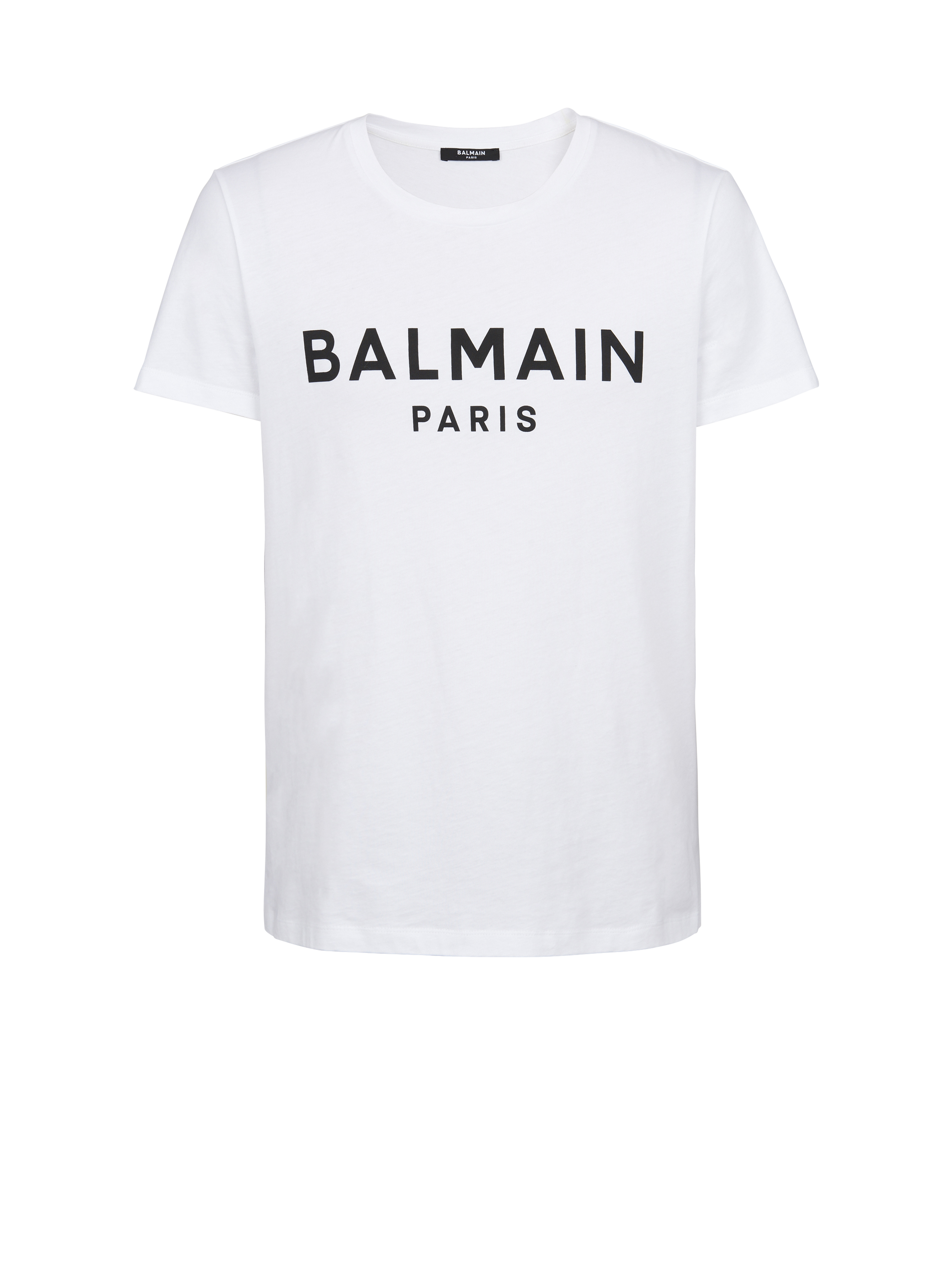 Eco-responsible cotton T-shirt with Balmain logo print, white