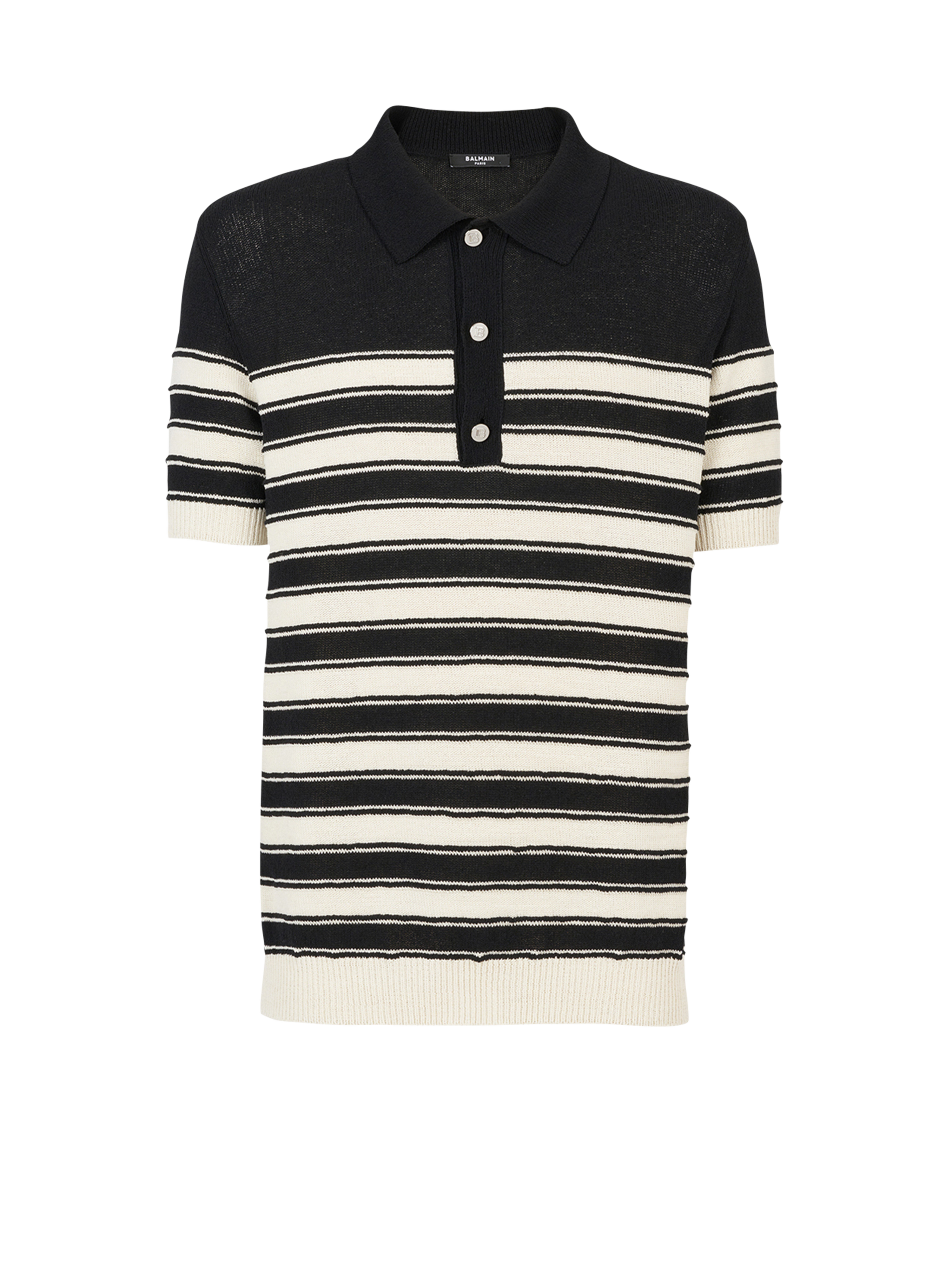 Striped cotton polo, black