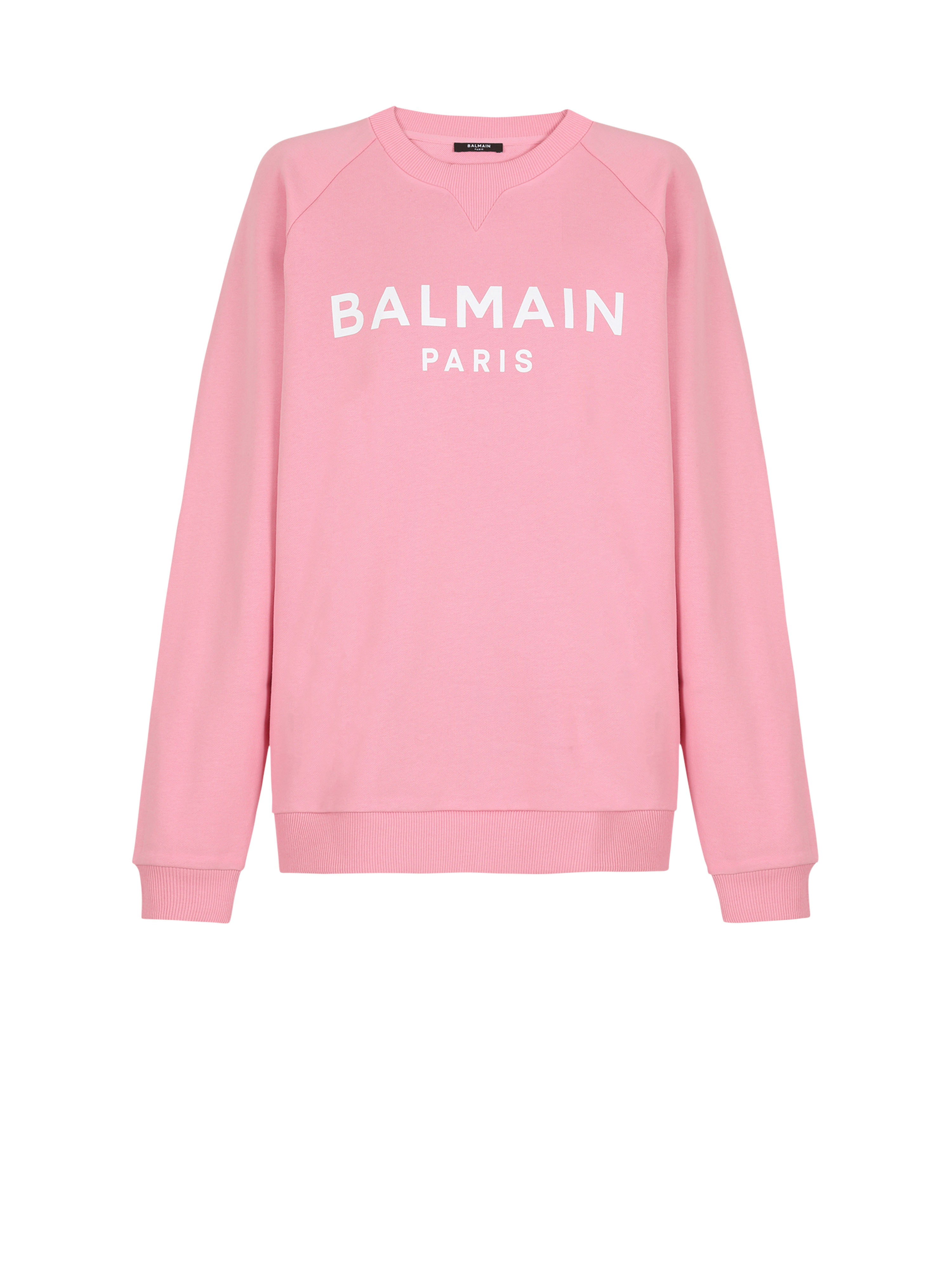 Eco-designed cotton sweatshirt with Balmain logo print, pink