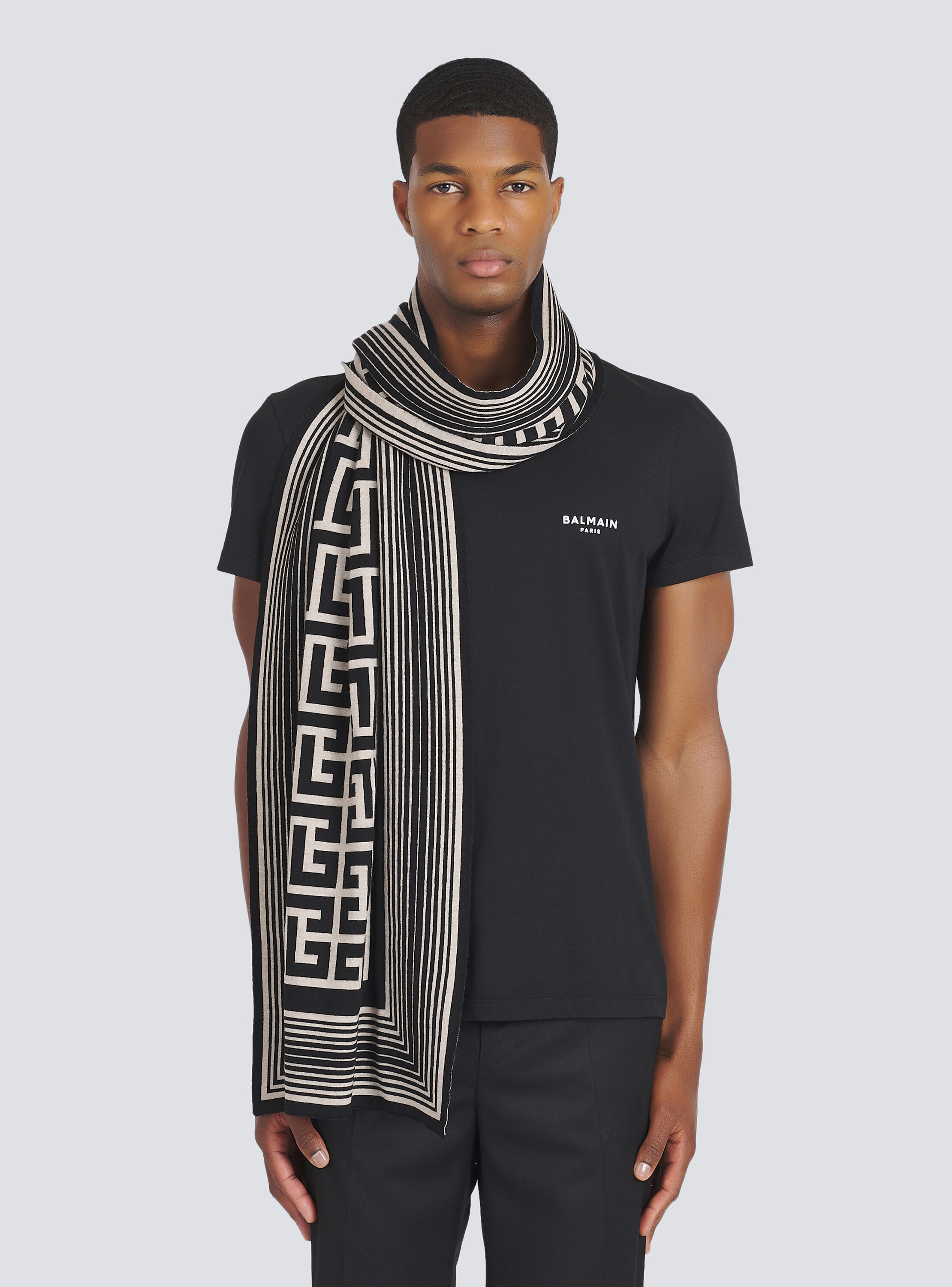 Wool scarf with Balmain monogram pattern - Men | BALMAIN