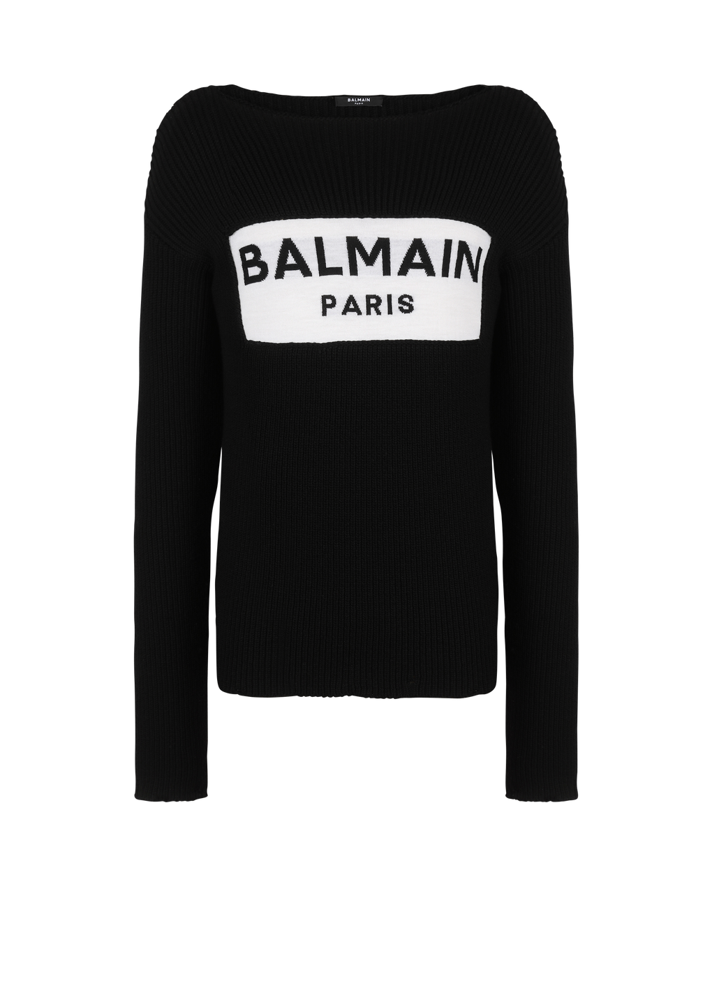 Wool jumper with Balmain Paris logo, black, hi-res