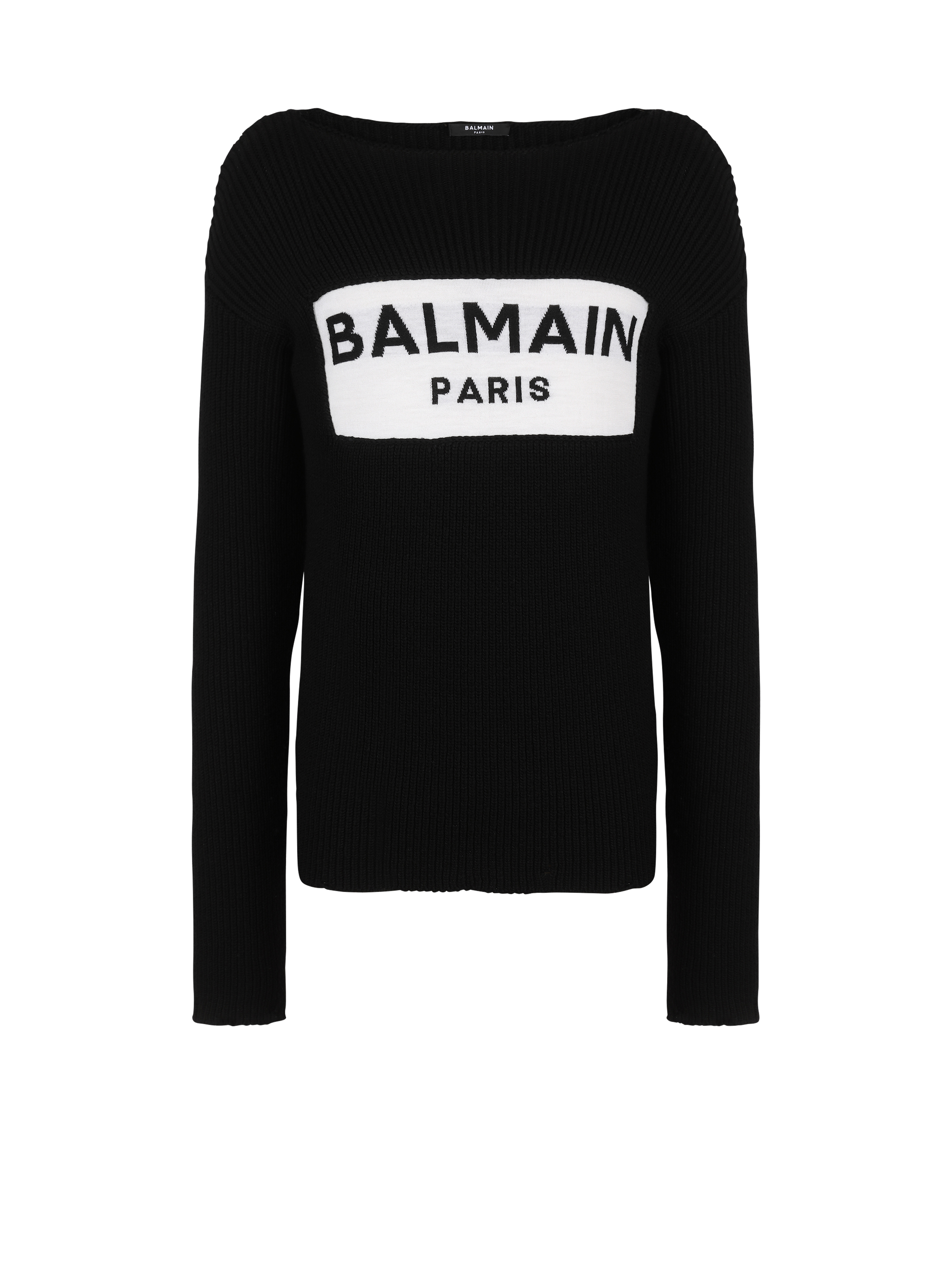 Wool jumper with Balmain Paris logo, black
