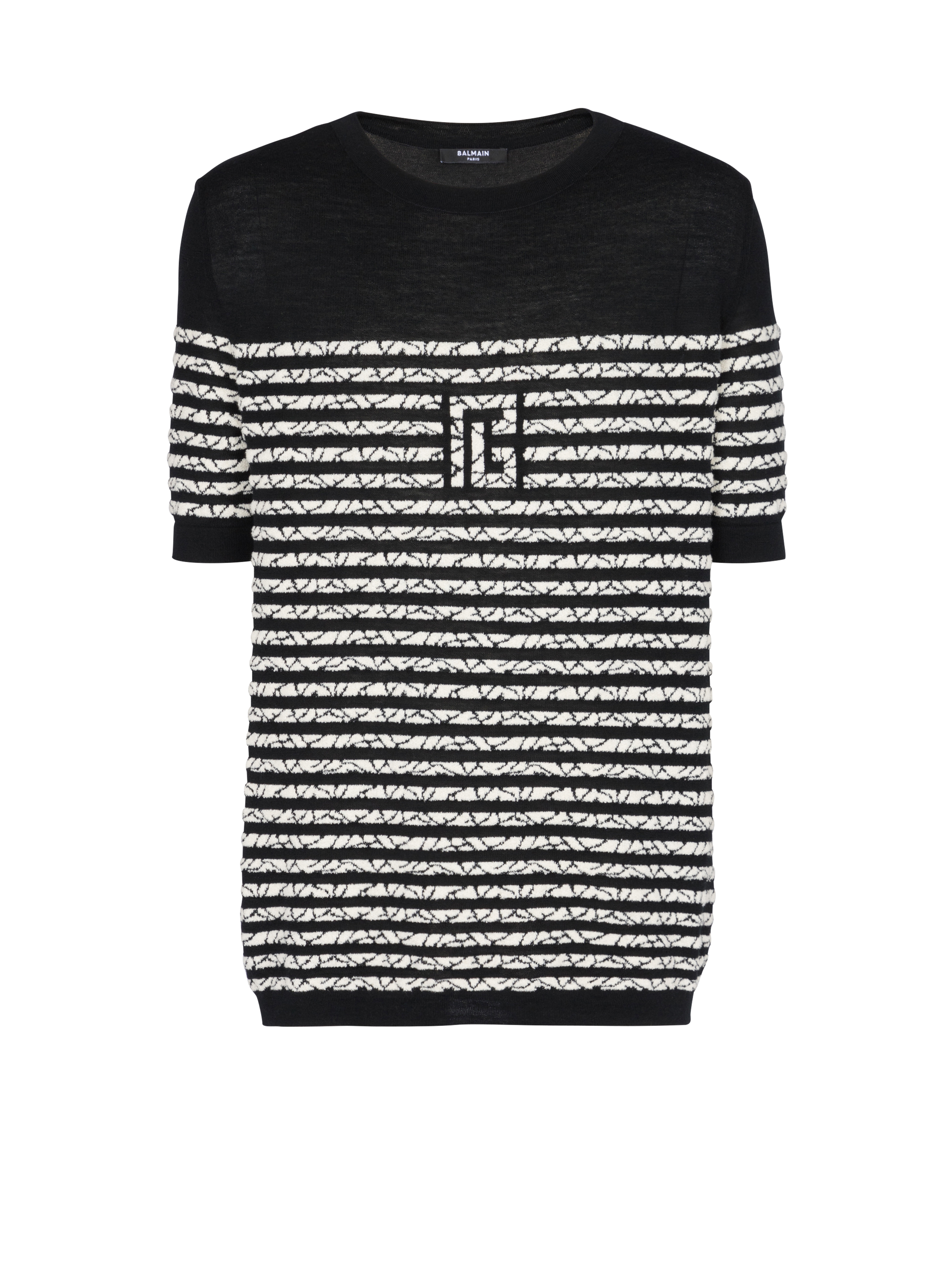 Wool T-shirt with marbled stripes, black