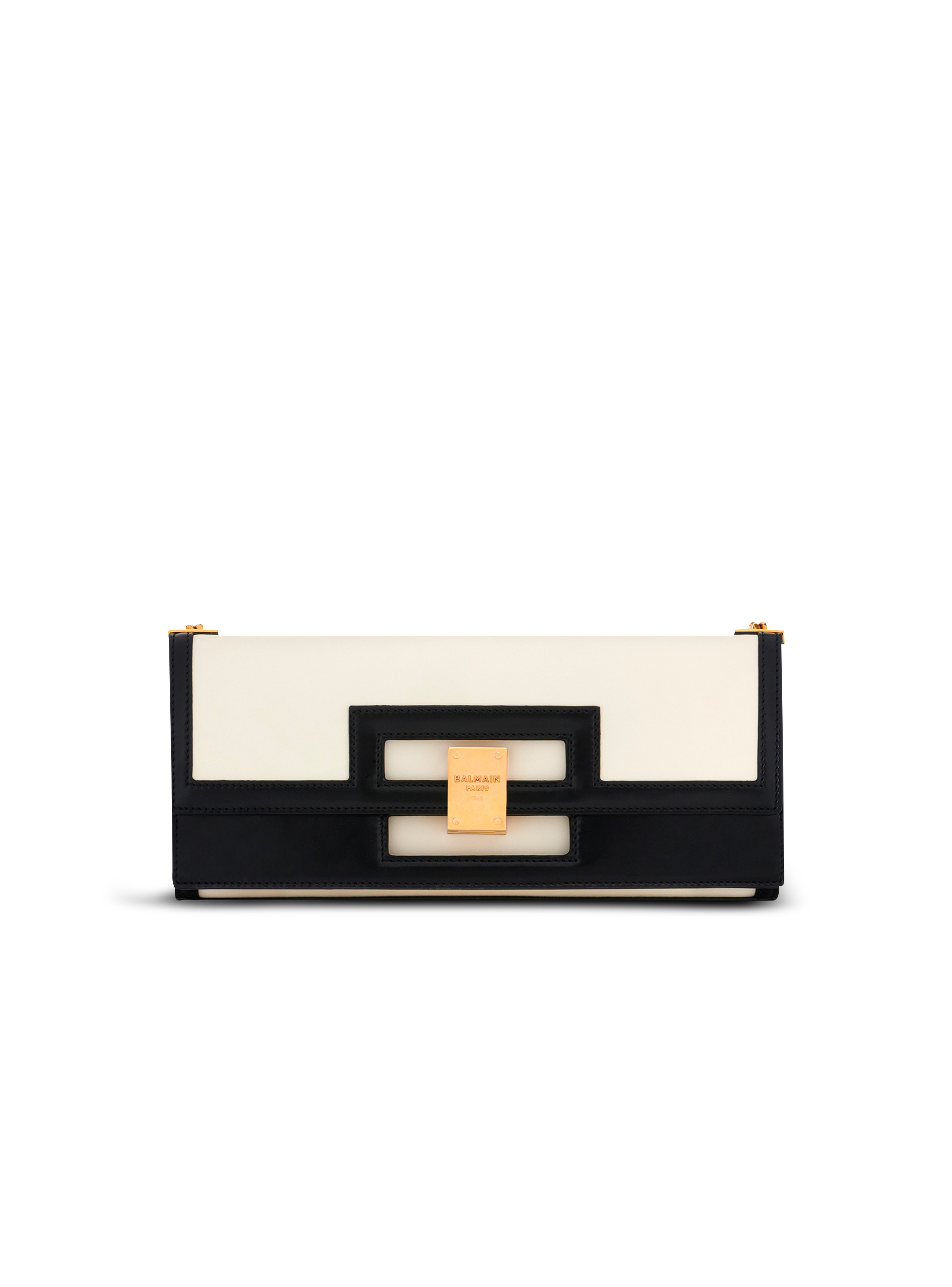 Oversized black and white leather 1945 Heritage clutch bag, white