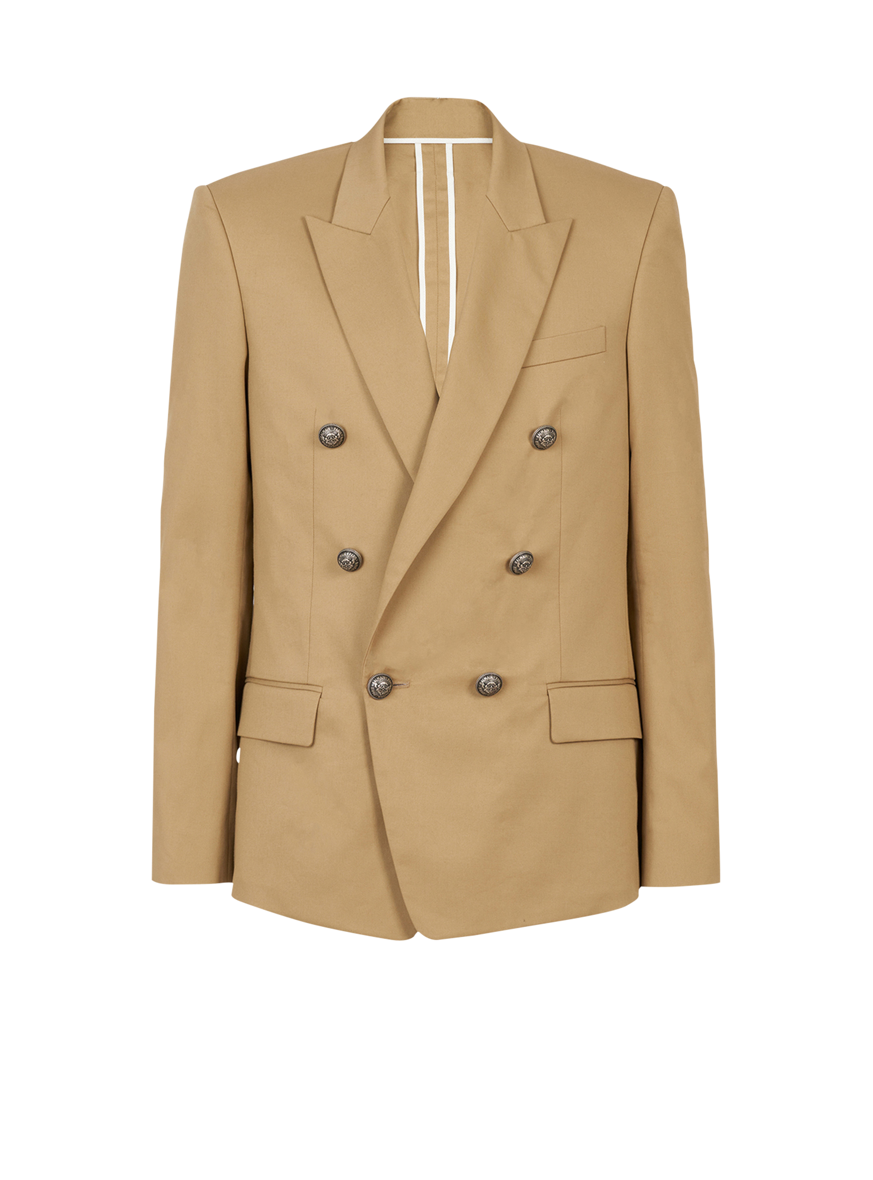 Cotton blazer with double-breasted silver-tone buttoned fastening, beige