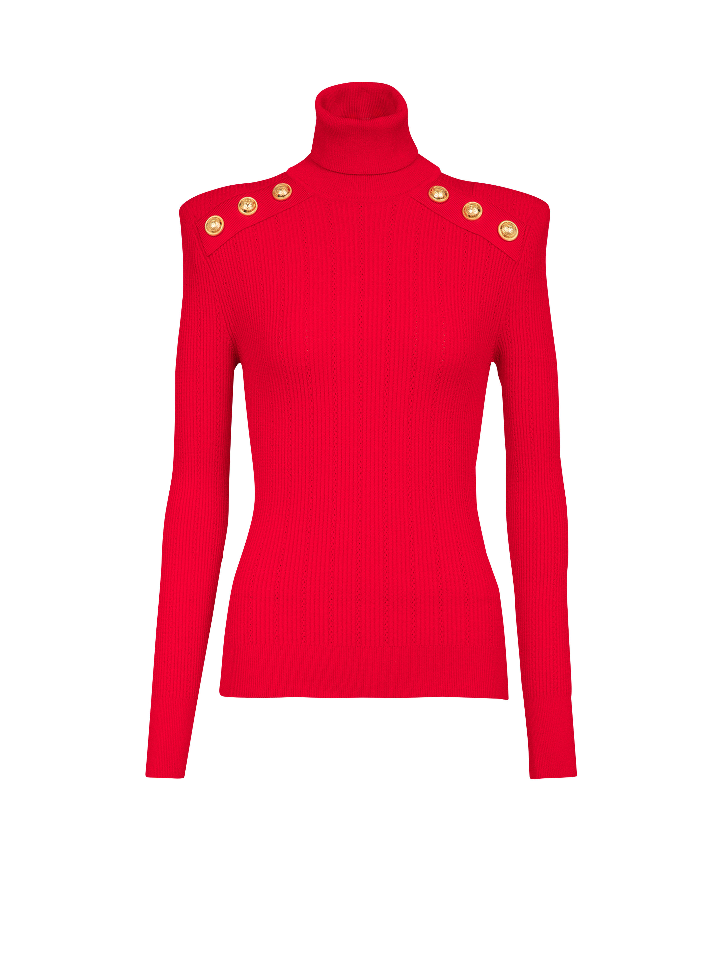 Knit sweater with gold-tone buttons, red