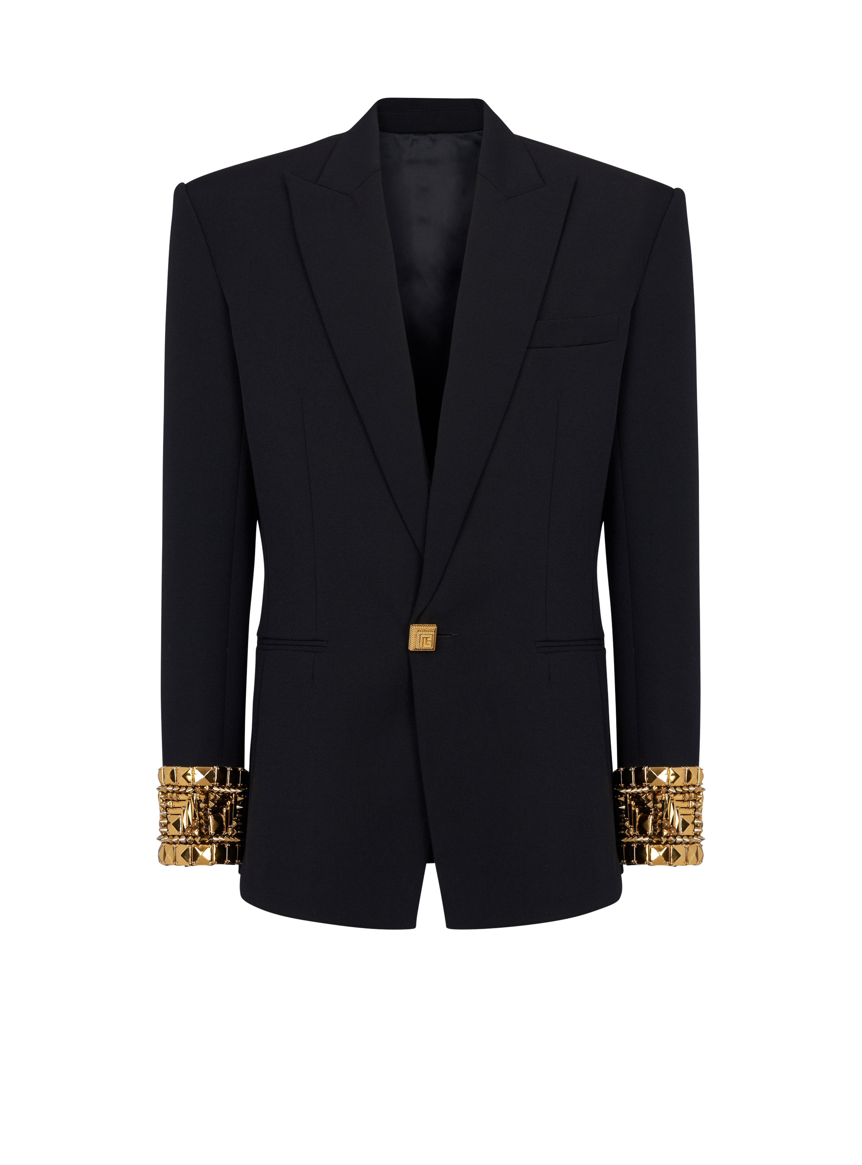 Wool blazer embroidered with pyramid studs, black